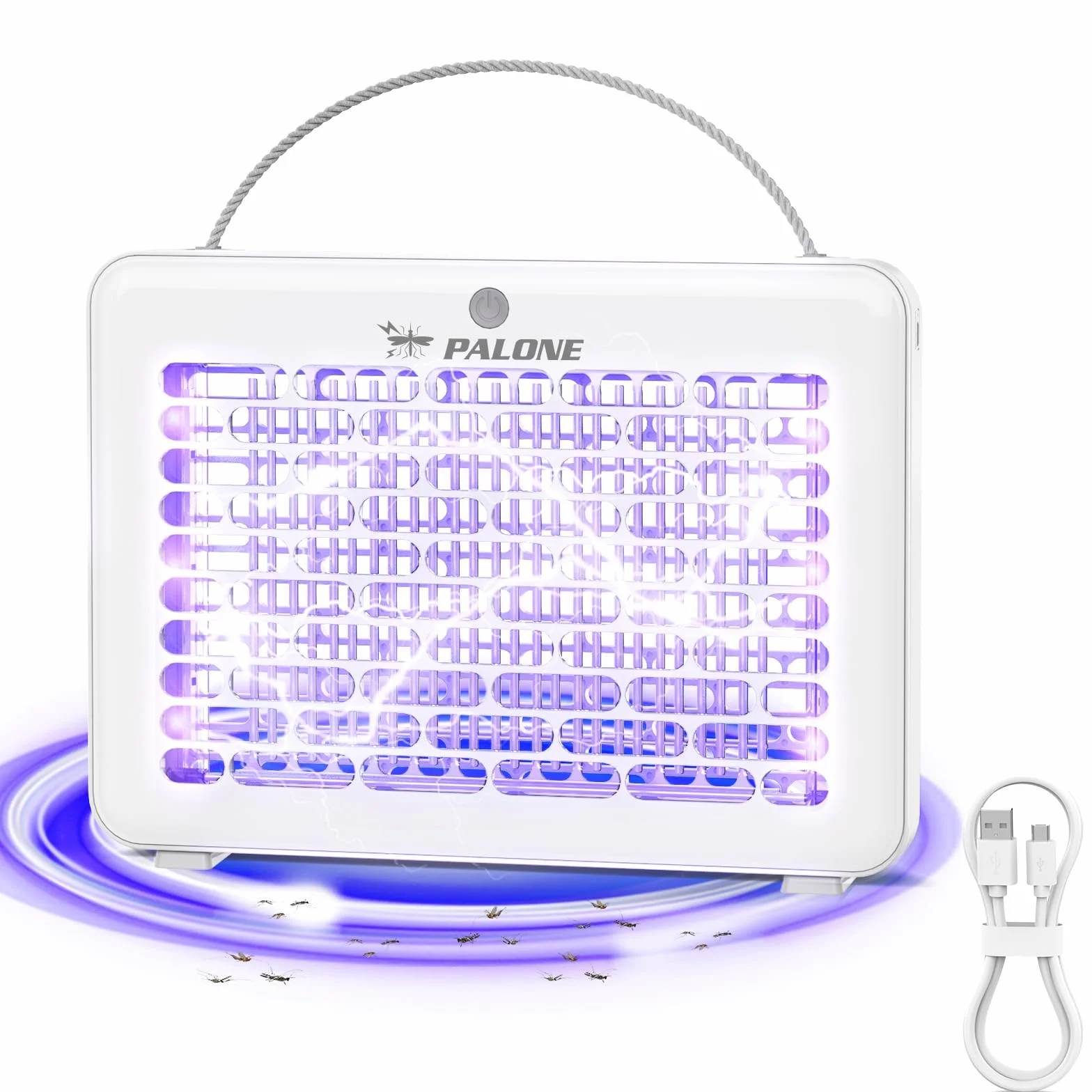 PALONE Lampara Antimosquitos 4000V, Mata Moscas Eléctrica USB 1200mAh, Trampa para Mosquitos con 3 Bombillas LED UV para Interior y Exterior, Suspendible con Cordón (30 * 22 * 4 cm)