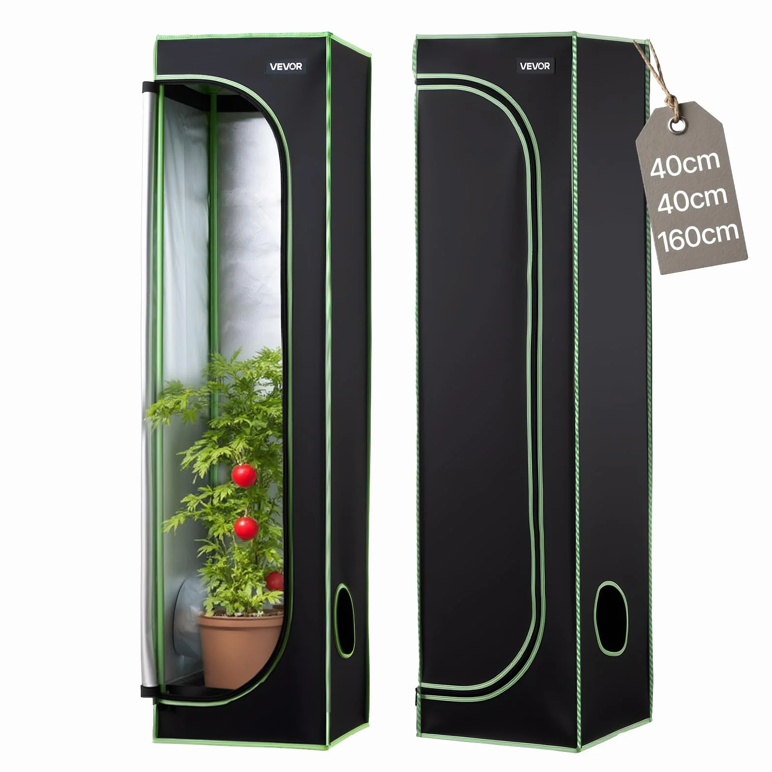 VEVOR Armario de Cultivo Interior 40x40x160 cm, Carpa de Cultivo con Ventana de Observación, Bandeja de Suelo y Cremallera, Mylar 600D de Alta Reflectancia, Tienda para Plantas, Flores, Verduras