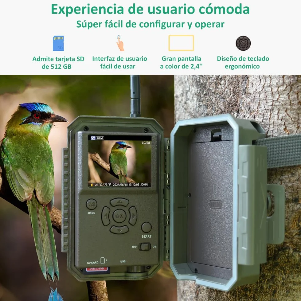 GardePro E8 Cámara Fototrampeo WiFi Bluetooth 64MP 1296P H.264 IP66 0,1s LED IR 940nm No-Glow