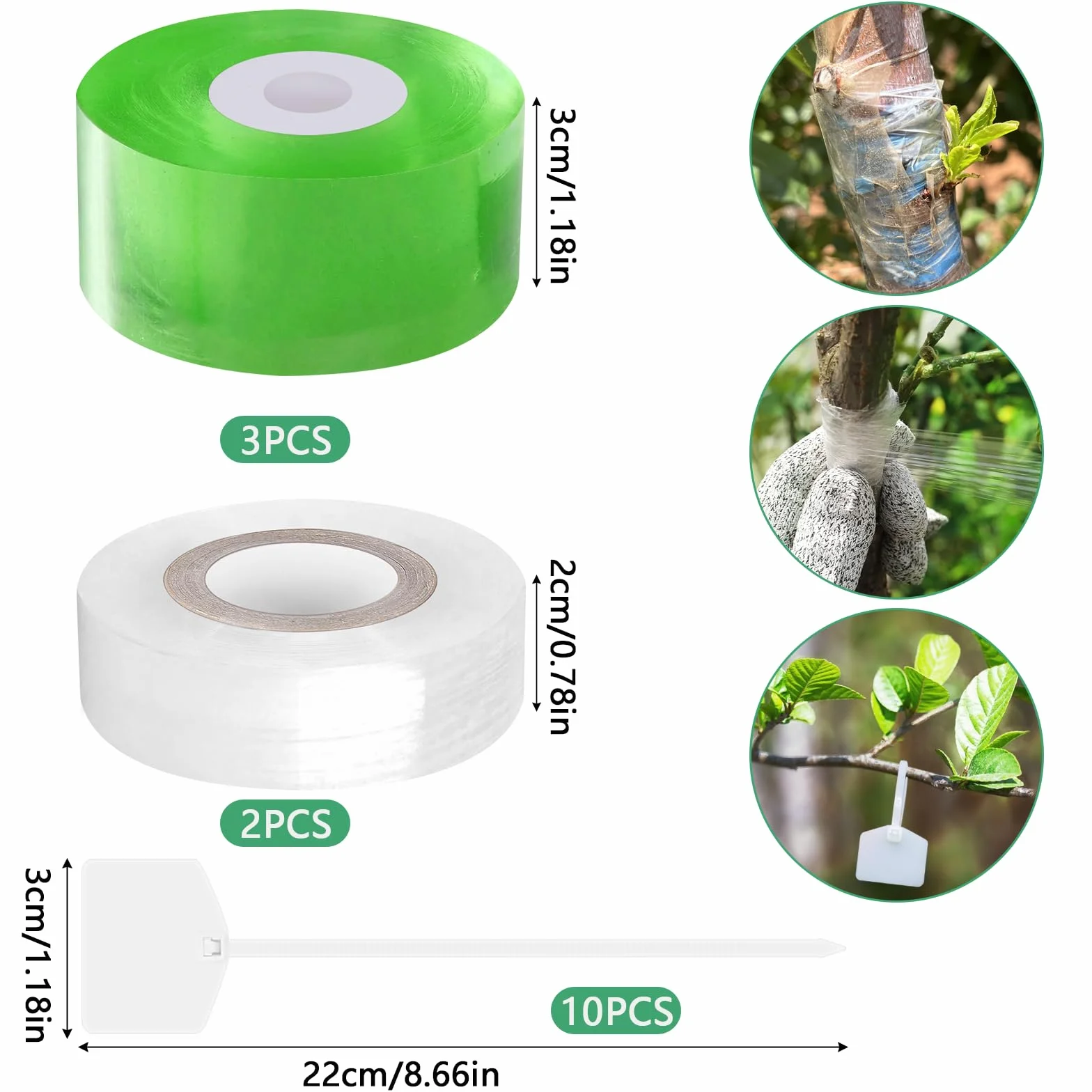 Cinta de Injerto 5Pcs Cinta para Injertar Cinta de Injerto Estirable y Transparente con 10Pcs Ataduras para Injertos de Árboles Frutales y Reparación de Ramas en Viveros y Jardines