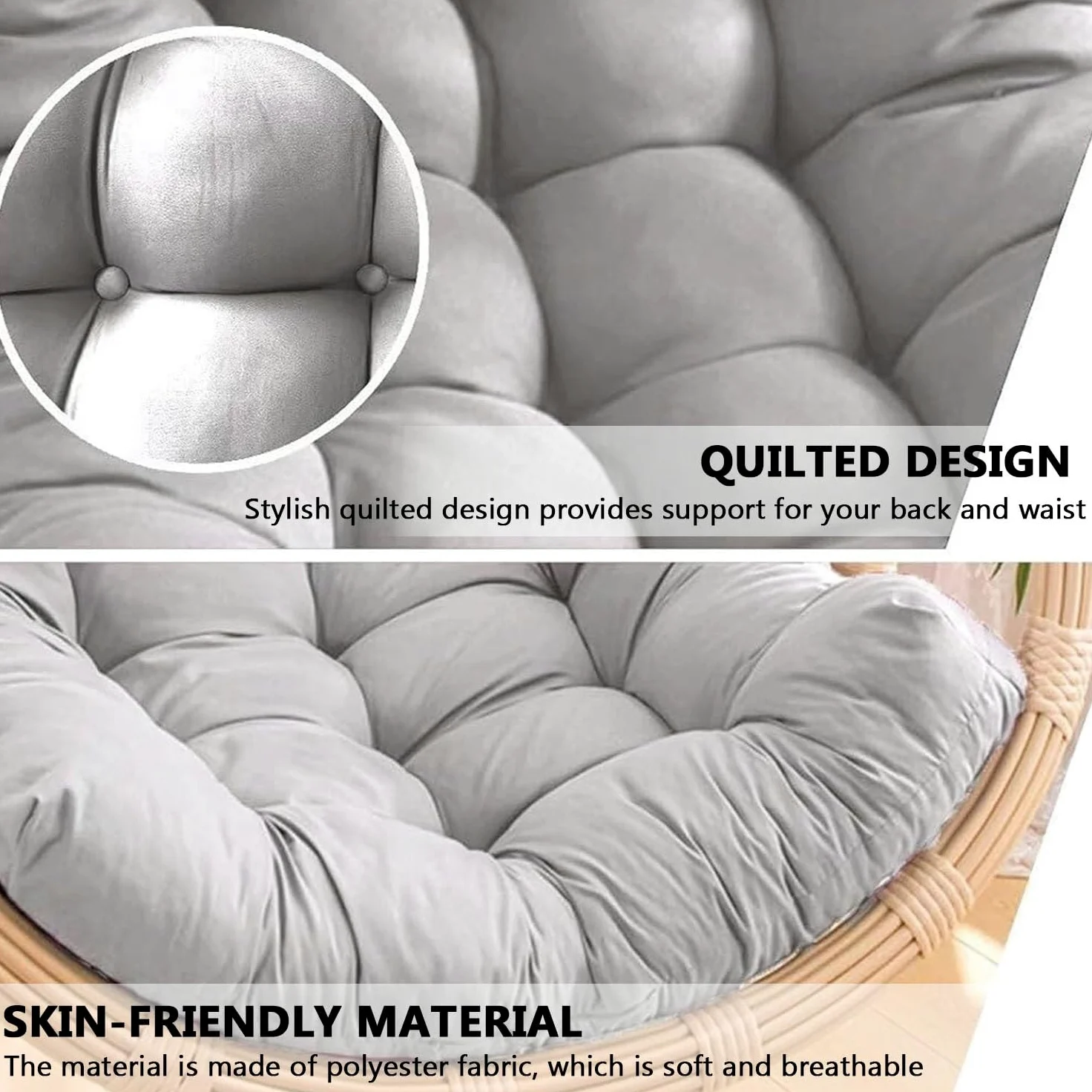 Cojín para Silla Columpio Exterior Interior Huevo Cesta Colgante Reclinable Gris Oscuro