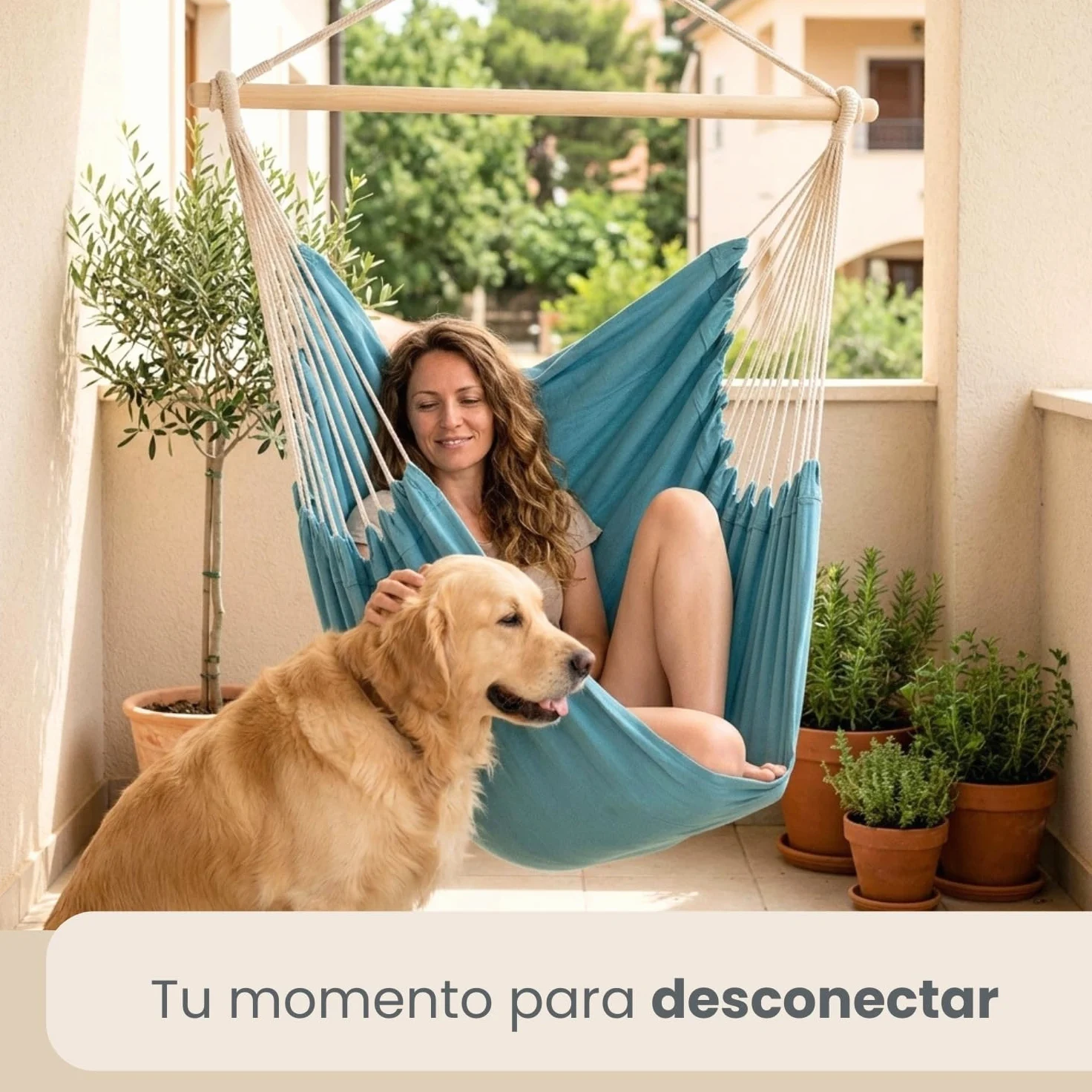 AMANKA Hamaca XXL para Toda la Familia | Asiento suspendido 190x140cm | 100% algodón | Hamaca para el jardín Peso máximo soportado 150 kg | Color Azul Pacifico