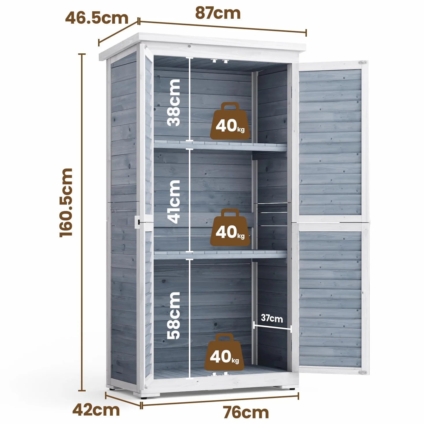Caseta de Jardín, Cobertizo de Madera para Herramientas, Trastero Exterior, Caja de Jardín, 160 x 87 x 47 cm, Caseta de Jardín para Exteriores, Cobertizo para Herramientas (Madera) (Gris)