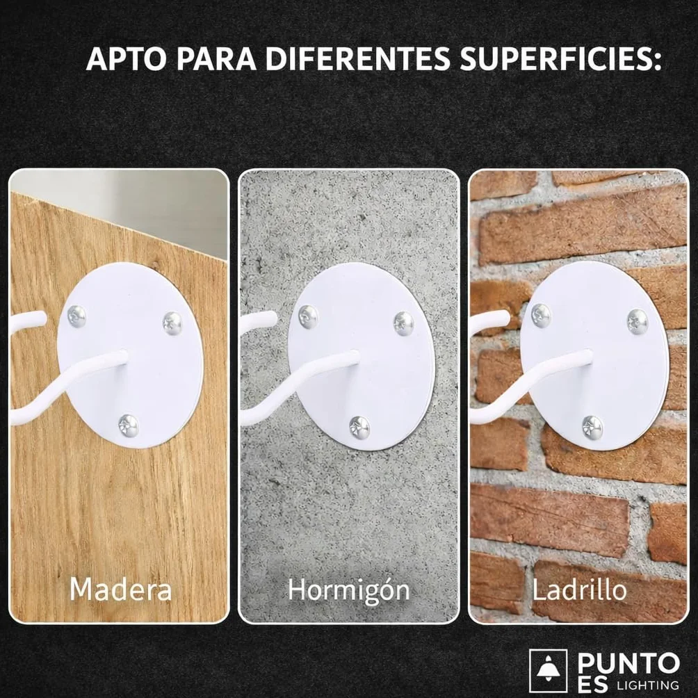 Gancho Techo y Pared Exterior Blanco, Pack 2 Unidades – Soporte para Colgar Plantas, Farolillos y Decoración, Acero Pintado con Tornillos y Tacos Incluidos