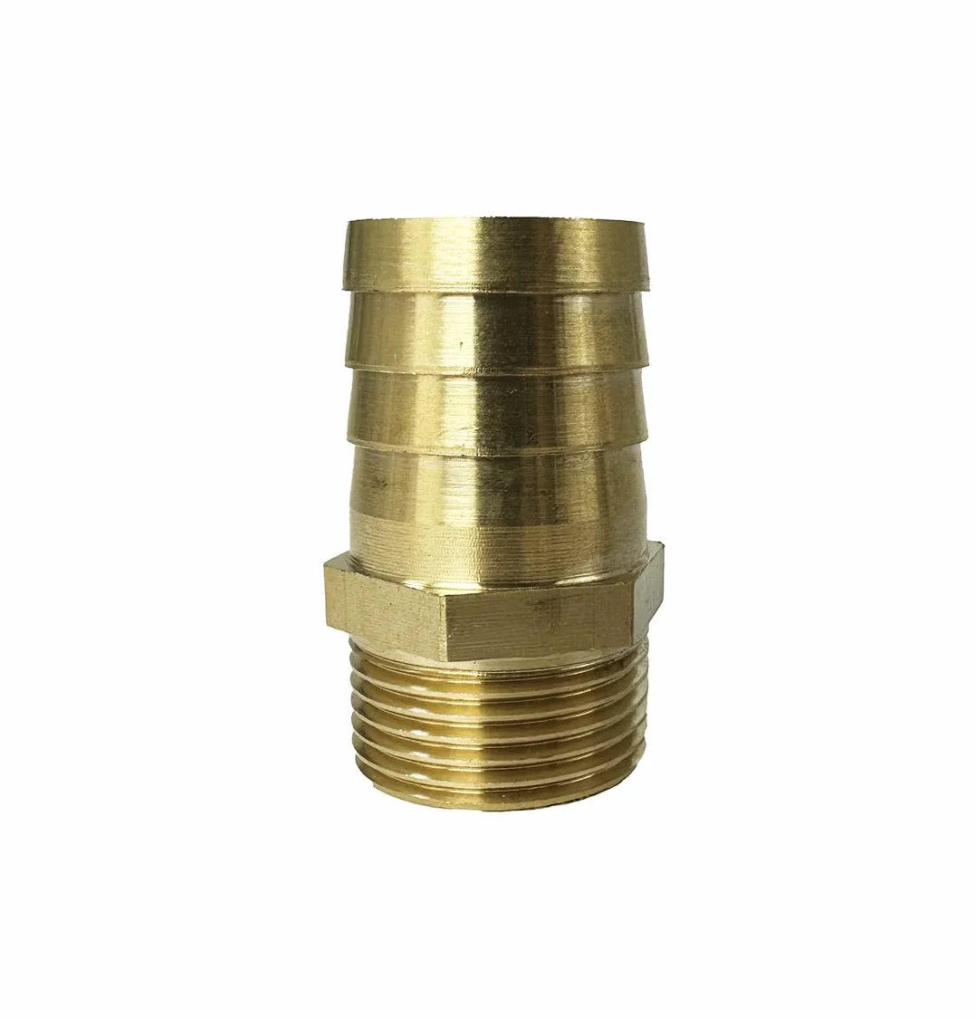 Kit de conector de latón macizo para agua – Rosca hembra de 3/4 pulgadas, rosca macho de 1 pulgada, lengüeta de manguera de 25 mm con sellos y abrazadera – Adaptador de tanque de barril de lluvia a