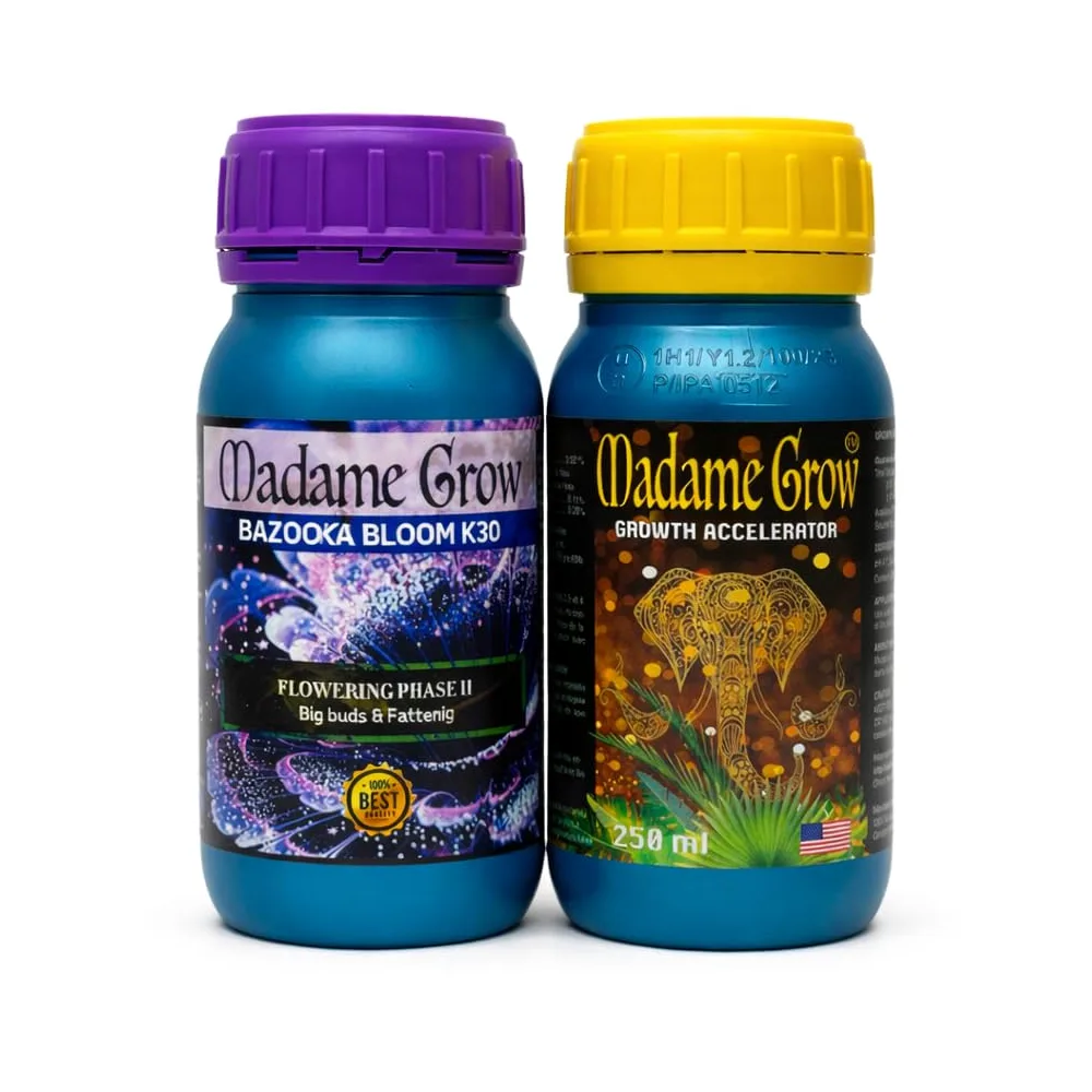 MADAME GROW Kit Election | Fertilizante Líquido Revienta Cogollos Crecimiento y Floración | Growth Accelerator + Bazooka Bloom K30 Fase II | Abono Orgánico 2 x 250 ml