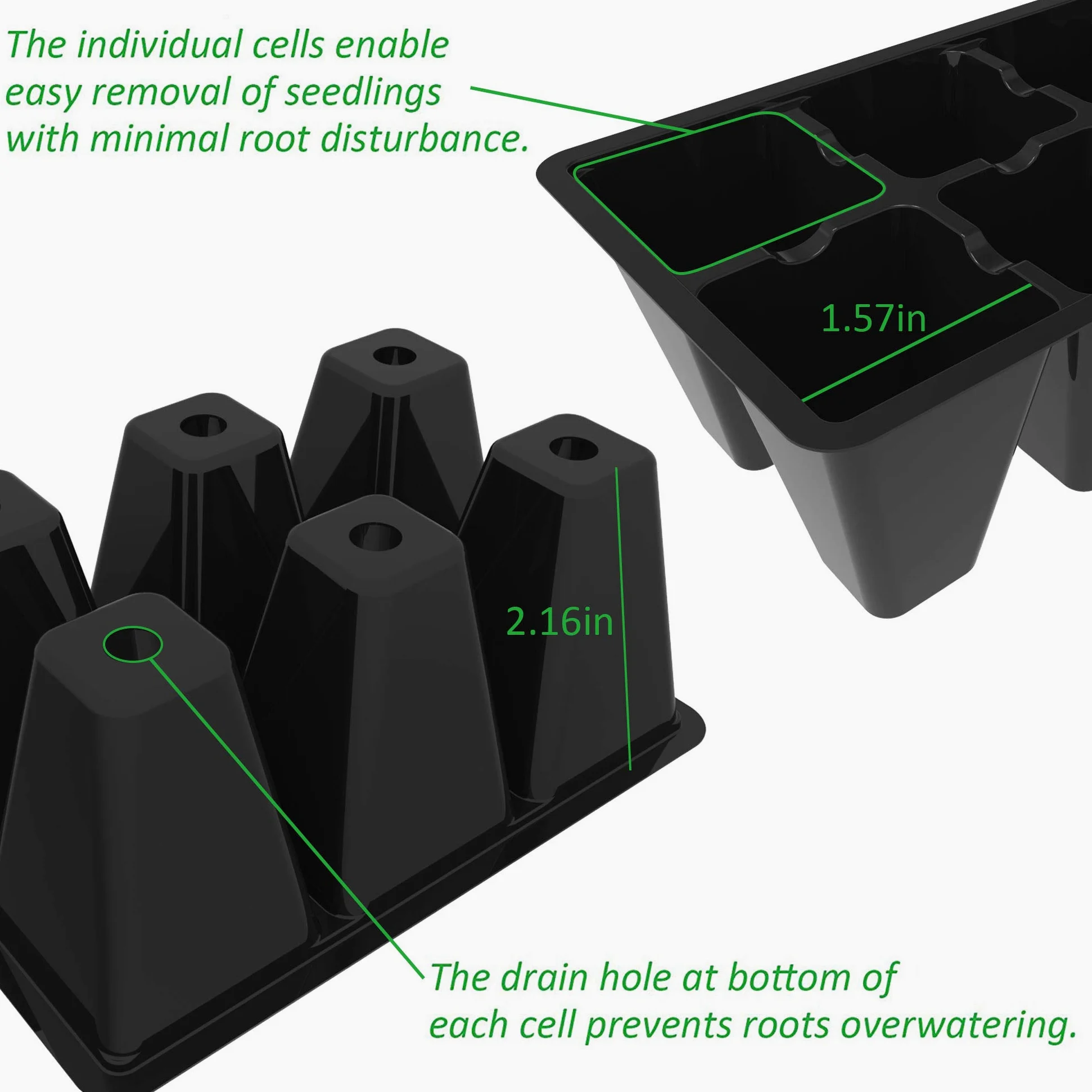 Gardzen Paquete de 120 bandejas de inicio de semillas de 6 celdas para plántulas, bandejas de inicio de plantas con agujeros de drenaje para germinación de semillas, 5.4 x 3.7 pulgadas, color negro