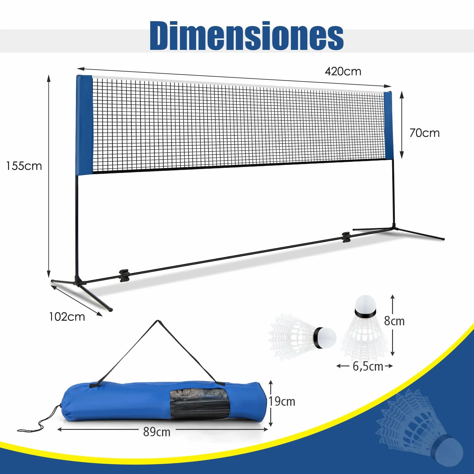 COSTWAY Red Badminton Plegable Altura Ajustable 89-155 cm Redes Portátil 2 Volantes Bolsa Transporte