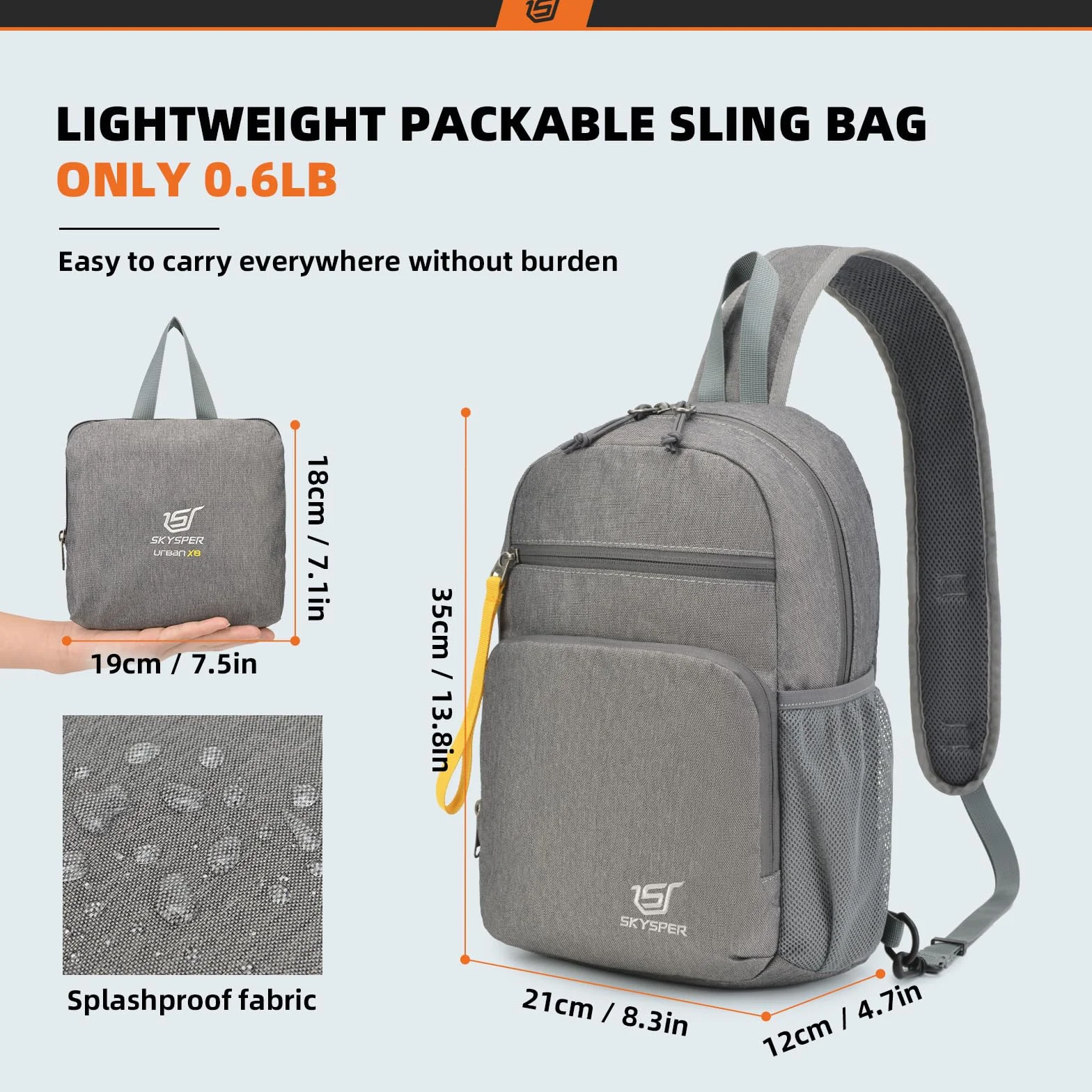 SKYSPER Bolsa de Pecho Impermeable Sling Bag para Hombres Mujeres Viaje Senderismo