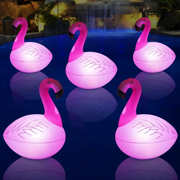 Linterna Solar Hinchable Flamenco para Piscina, Estanque y Jardín, Lámpara LED Flotante IP68, Iluminación Decorativa Automática con Energía Solar (4, Pink)