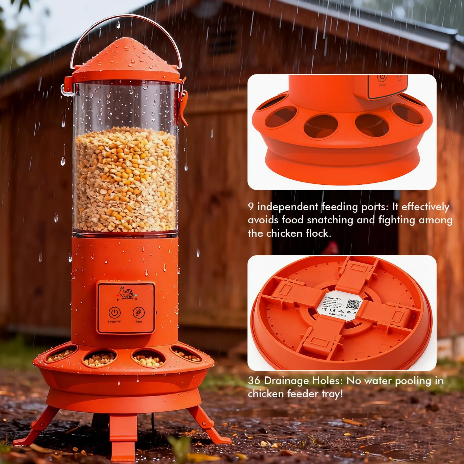 Alimentador automático de pollo, accesorios inteligentes para gallineros, alimentación inteligente de pollos con control remoto sin residuos, horario de alimentación preestablecido, 9 puertos de
