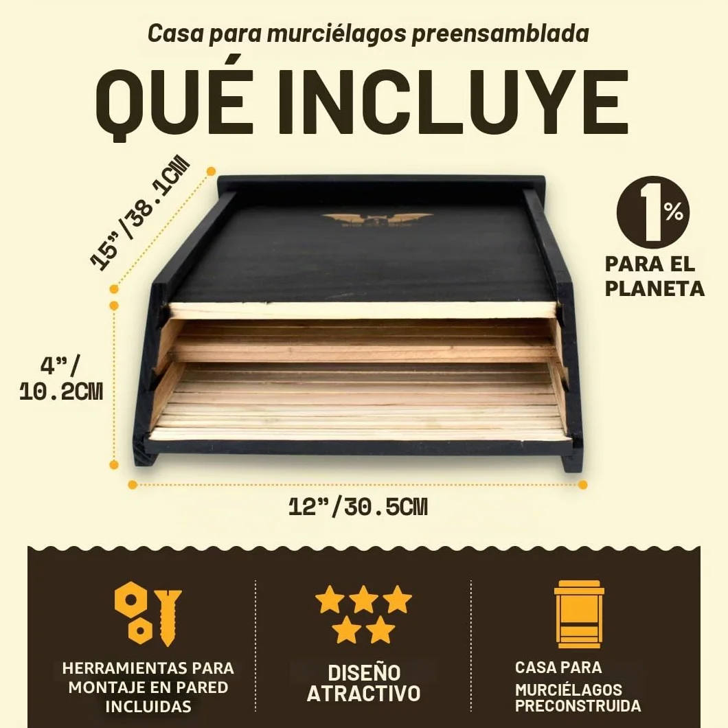 Wildyard Bat House For Outdoors -Casa Completa de Murciélagos para Exteriores - Limpia tu Patio de Mosquitos - Caja de Murciélagos sin Pintura en su Interior - Casa para Murciélagos