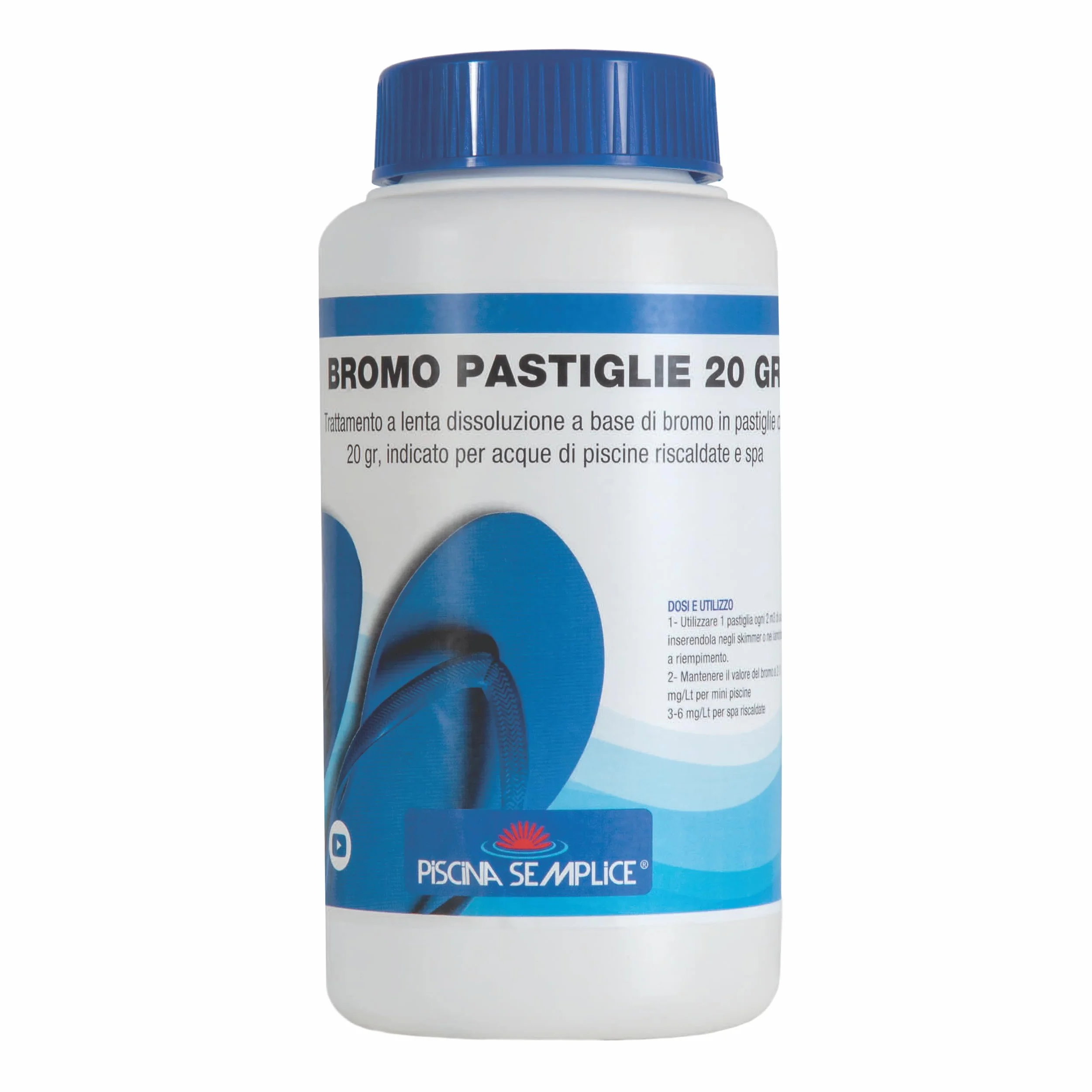 Piscina Semplice, Bromo en pastillas de 20 g para piscina – Tratamiento de agua profesional | 1 kg – Desinfección eficaz y sin olores | Producto fabricado en Italia por empresa certificada