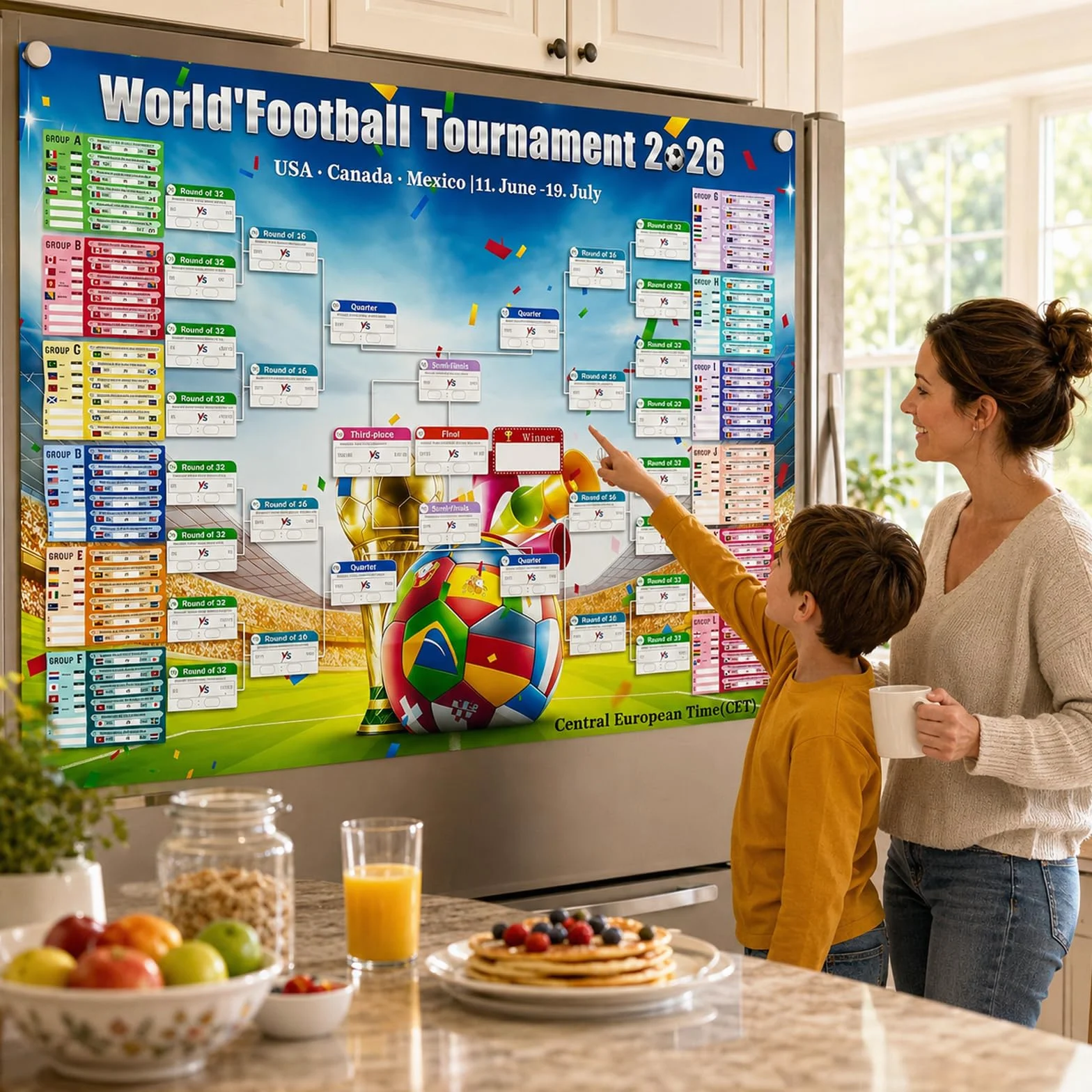 Efymosce Poster Calendario de la Copa del Mundo de Fútbol 2026, 150x100cm, Planificador para Bar