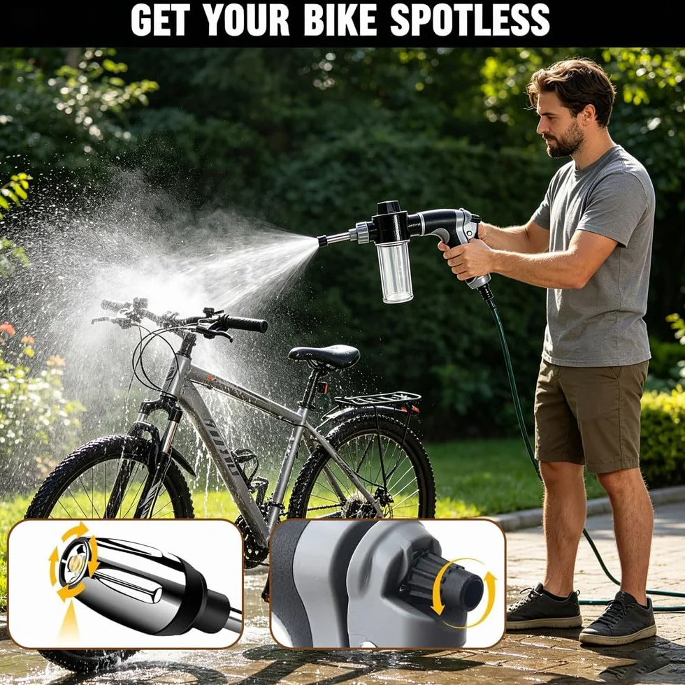 Aquoxis Pressure Washer, Pistola de Lavado a Presión Power Jet, Pistola de Agua de alta Presión Giratoria de 360° con Varilla Larga y 3 Conectores Metálicos