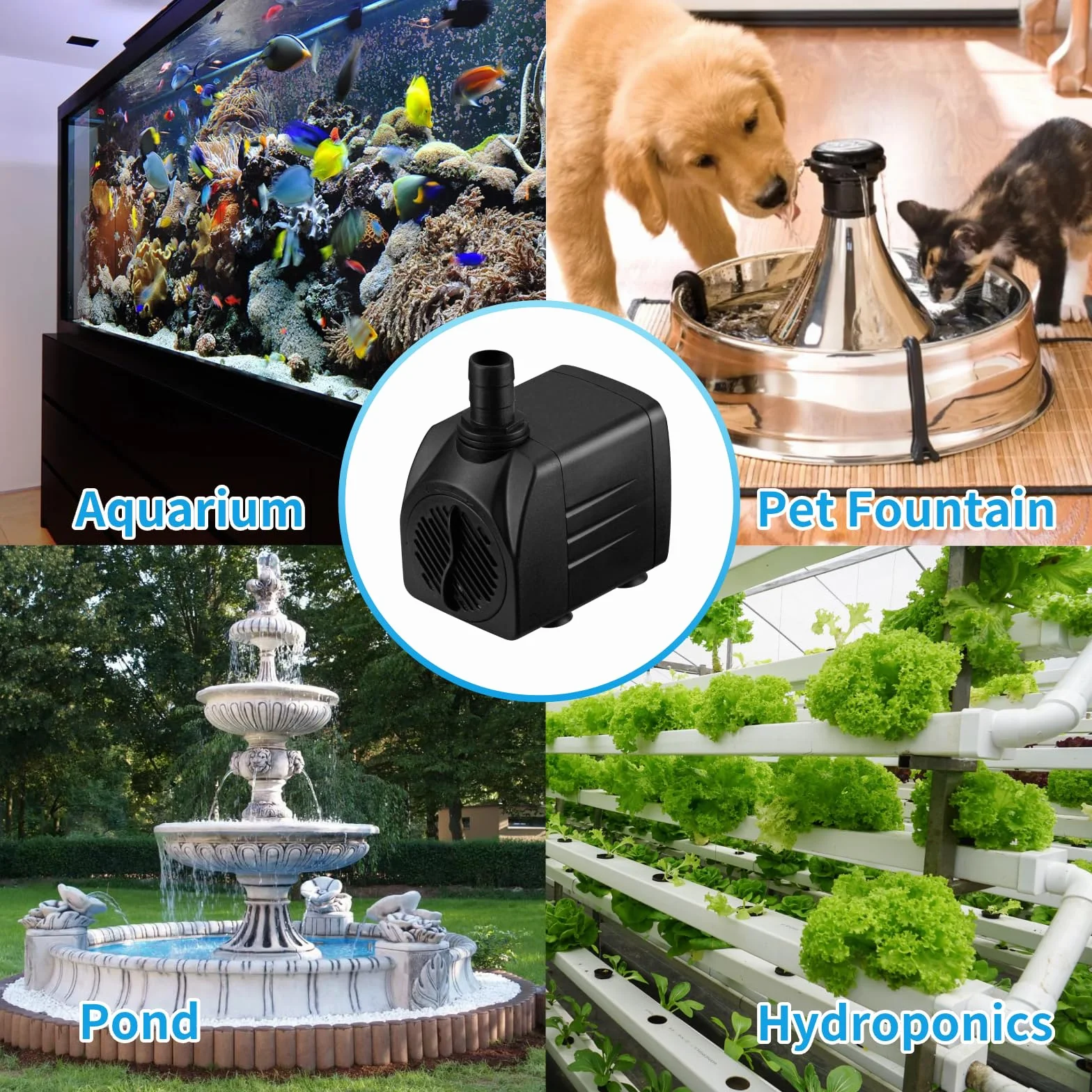 Bomba de Agua 25W 1800L/H 220V Mini Bomba de Acuario, Bomba Ajustable con 3 Boquilla y Cable de Alimentación, Bomba Sumergible Jardín Fuente de Estanque