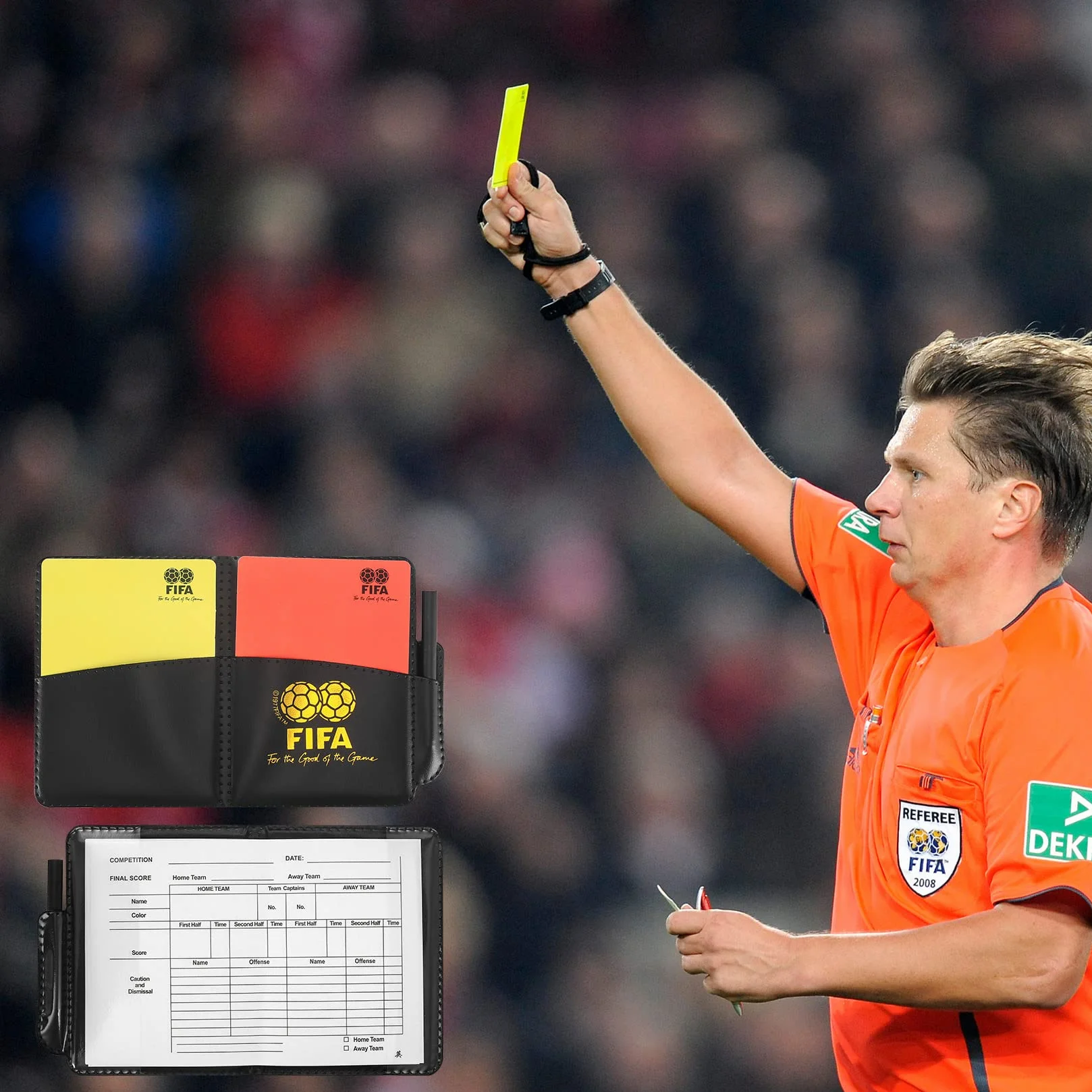 Juego de Tarjetas de Árbitro Deportivo de Fútbol, Tarjetas Rojas y Amarillas con Silbato de Metal