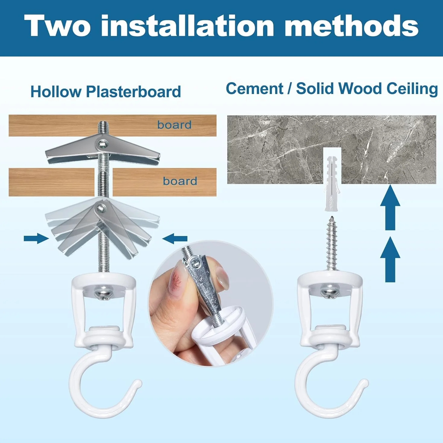 2 Piezas Gancho Techo para Colgar Plantas, Gancho Pared Macetas, Colgador Plantas Pared Exterior Interior, Blanco Soporte Plantas Colgantes para Macetas, Campanillas de Viento, Comederos de Pájaros