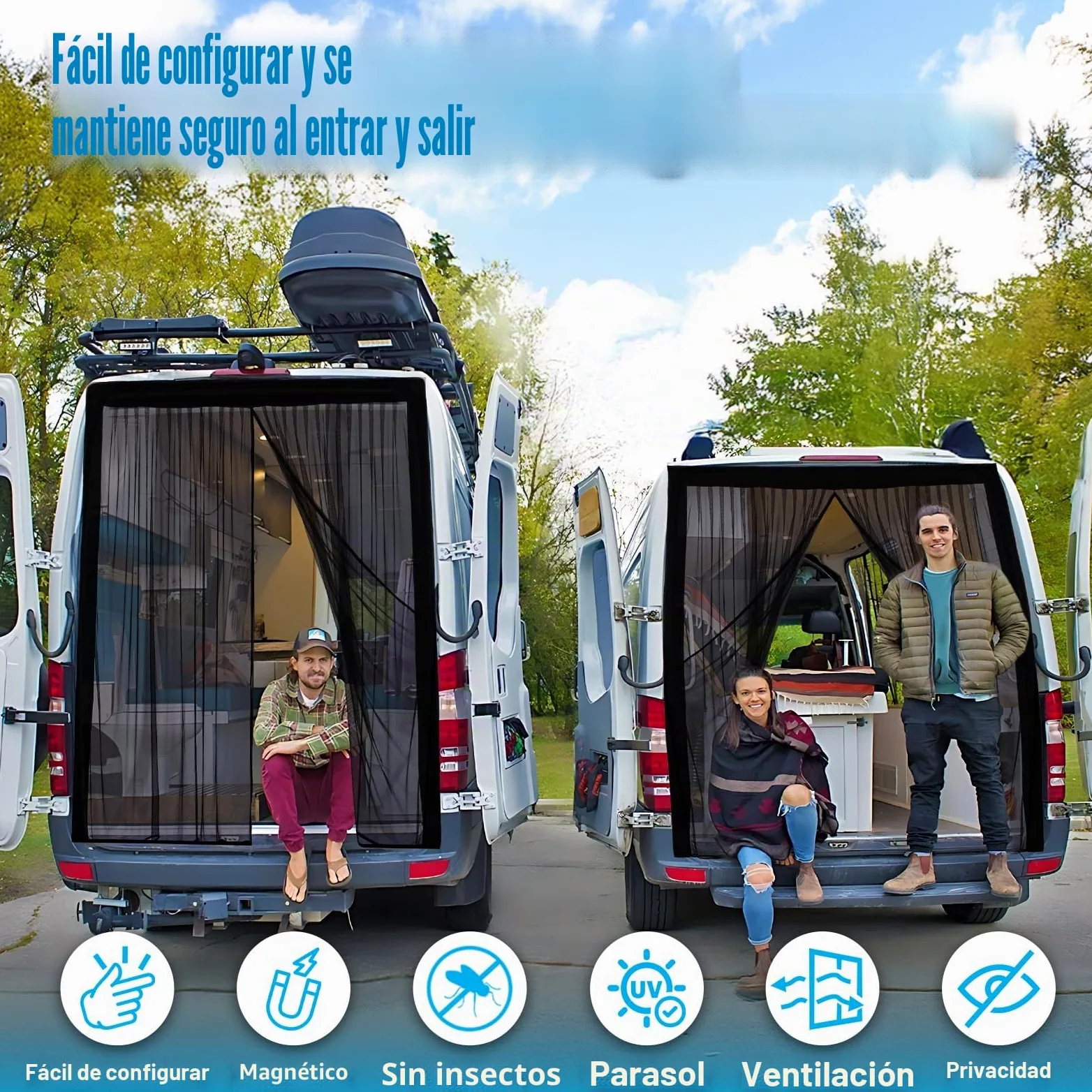 Mosquitera Furgoneta Camper con Magnetismo para Mercedes Sprinter Ford Transit Techo Estándar