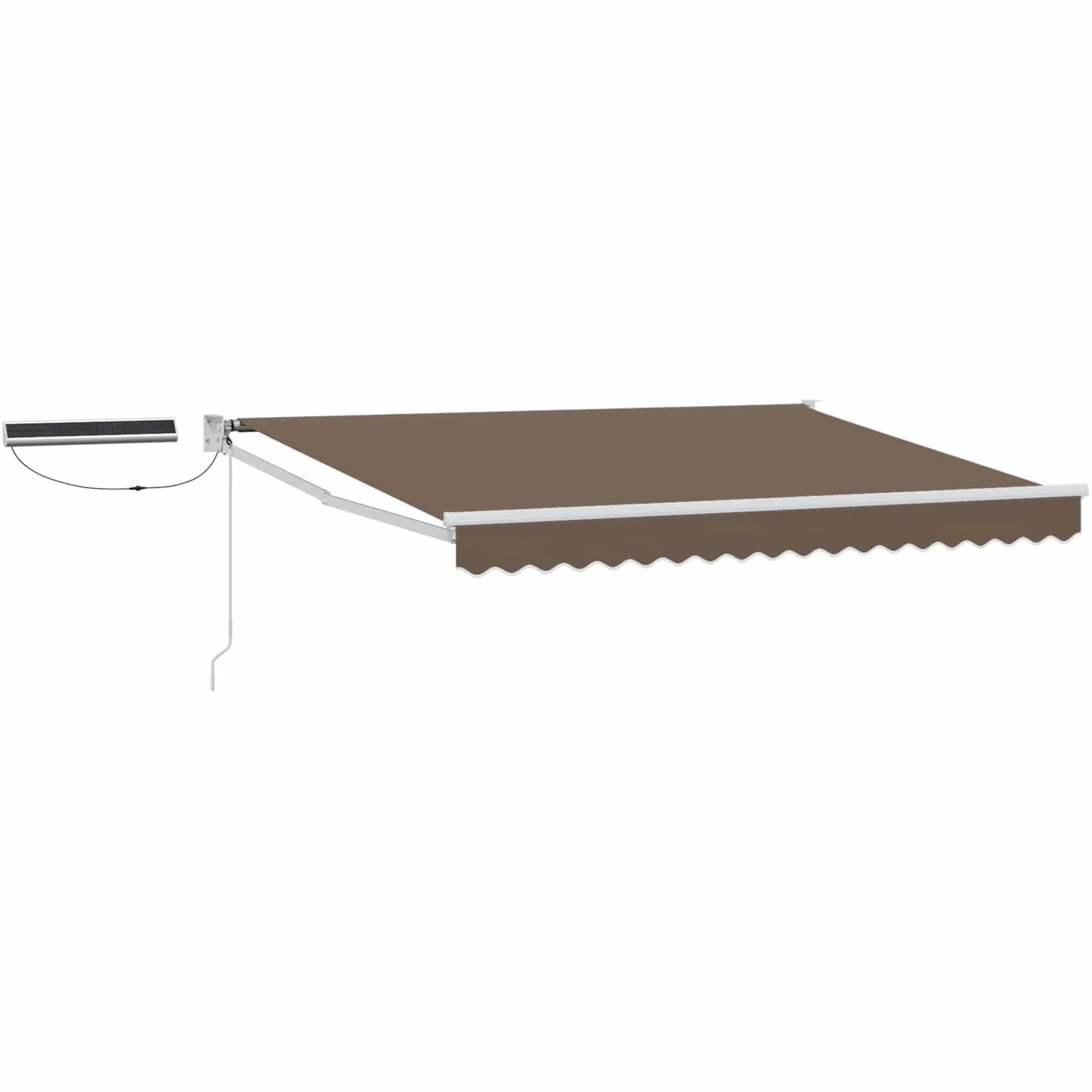 Toldo retráctil eléctrico, tela topo y marco blanco | Equipado con control remoto y panel solar, con un marco de aluminio duradero para la protección solar de patio y jardín.