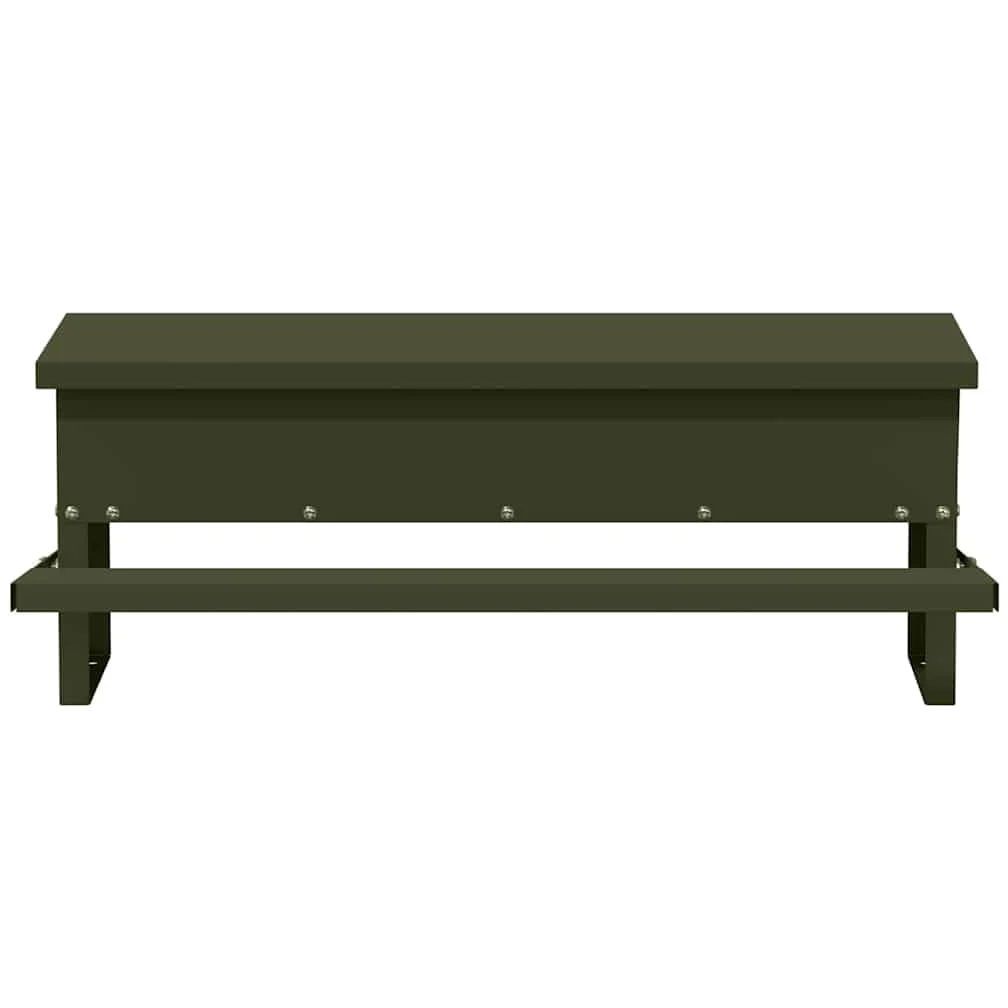 Comedero para patadas de pollo de acero laminado en frío, color verde oliva, 48,5 x 39,5 x 19 cm, capacidad de 5 kg, resistente a la intemperie, para interior y exterior, comedero automático