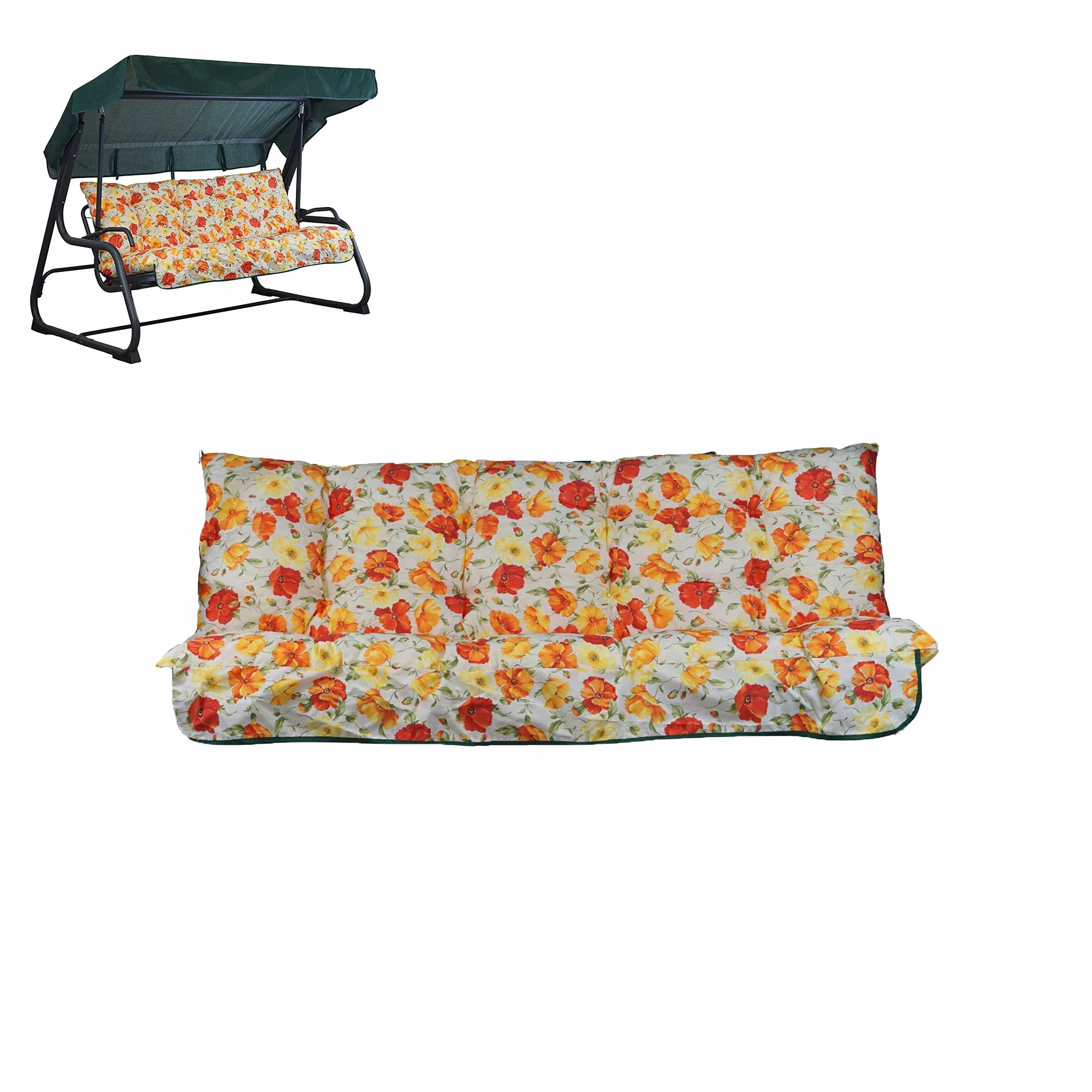 Tecnoweb - Cojines para balancín de 4 plazas - Incluido también el techo a juego - 100% Fabricado en Italia - Ideal para exteriores (jardines y patios) - Estructura no incluida, Fantasia Rosso-Giallo