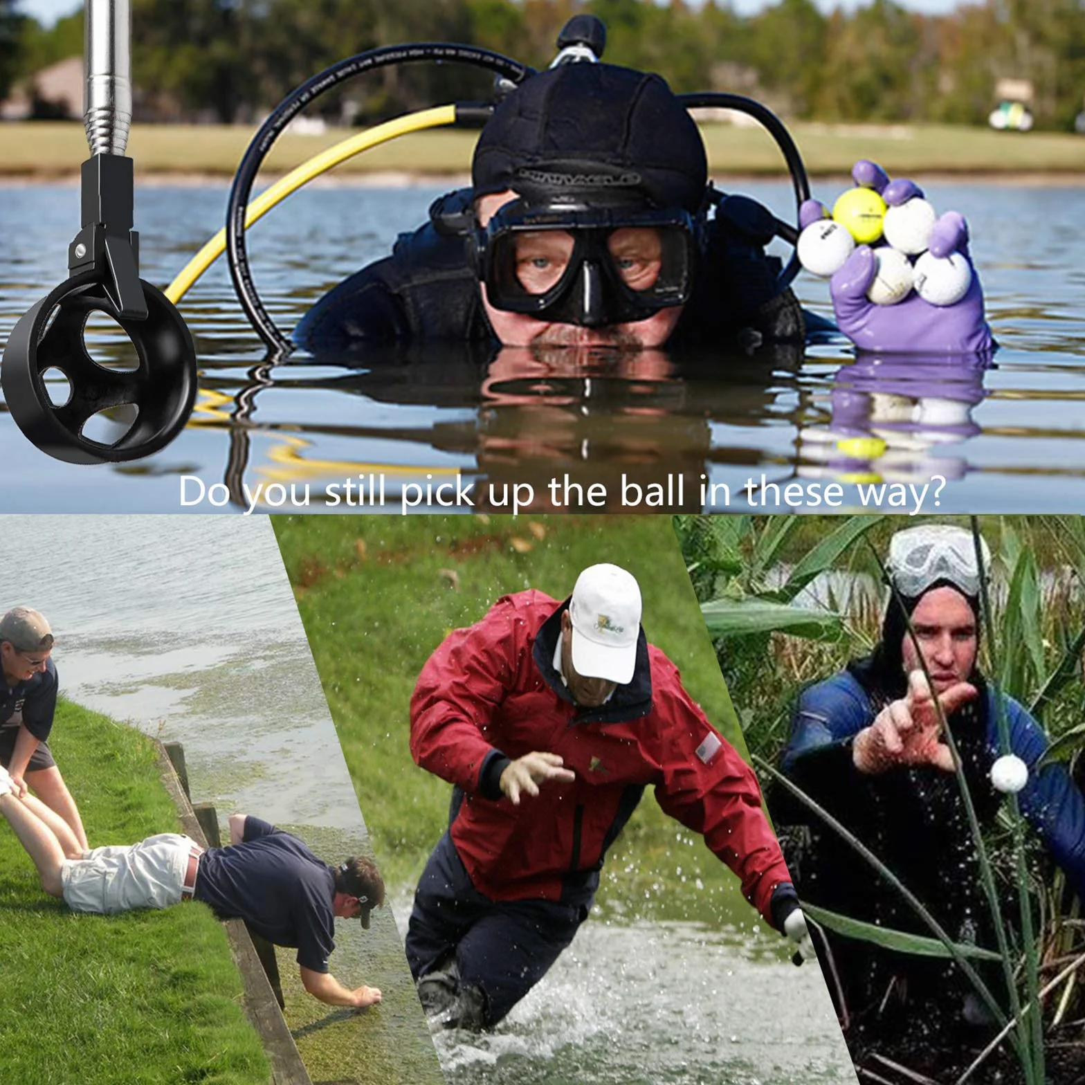 Recuperador de Pelotas de Golf Telescópico de Acero Inoxidable para Agua con Agarrador para Putter, 2 m