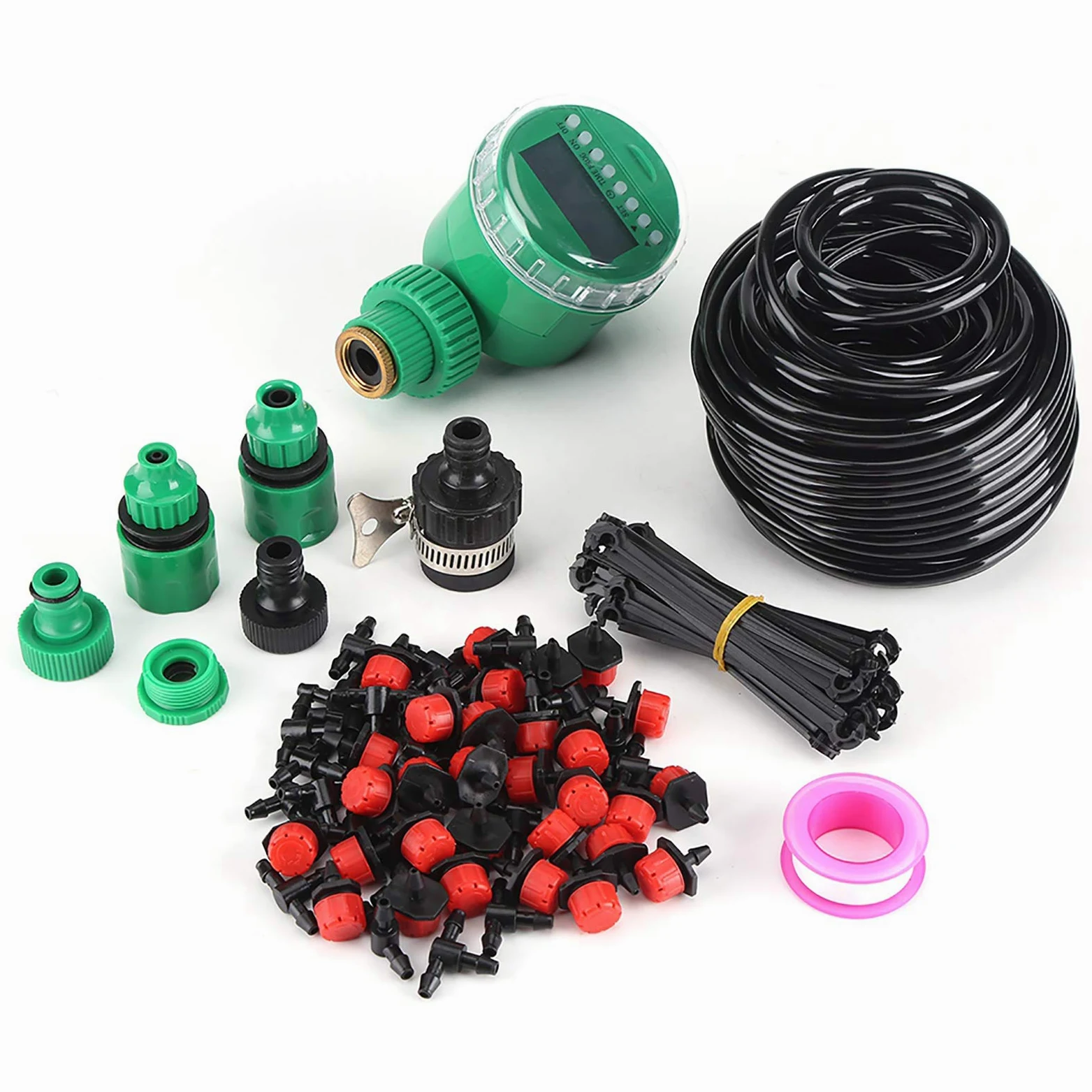 Keenso Kits de Riego de 25 M con Temporizador, de Riego por Microgoteo de Plástico, 30 Goteros Ajustables, Automático de Plantas para Macetas de Jardín, Flores Bonsái, Oficina en Casa