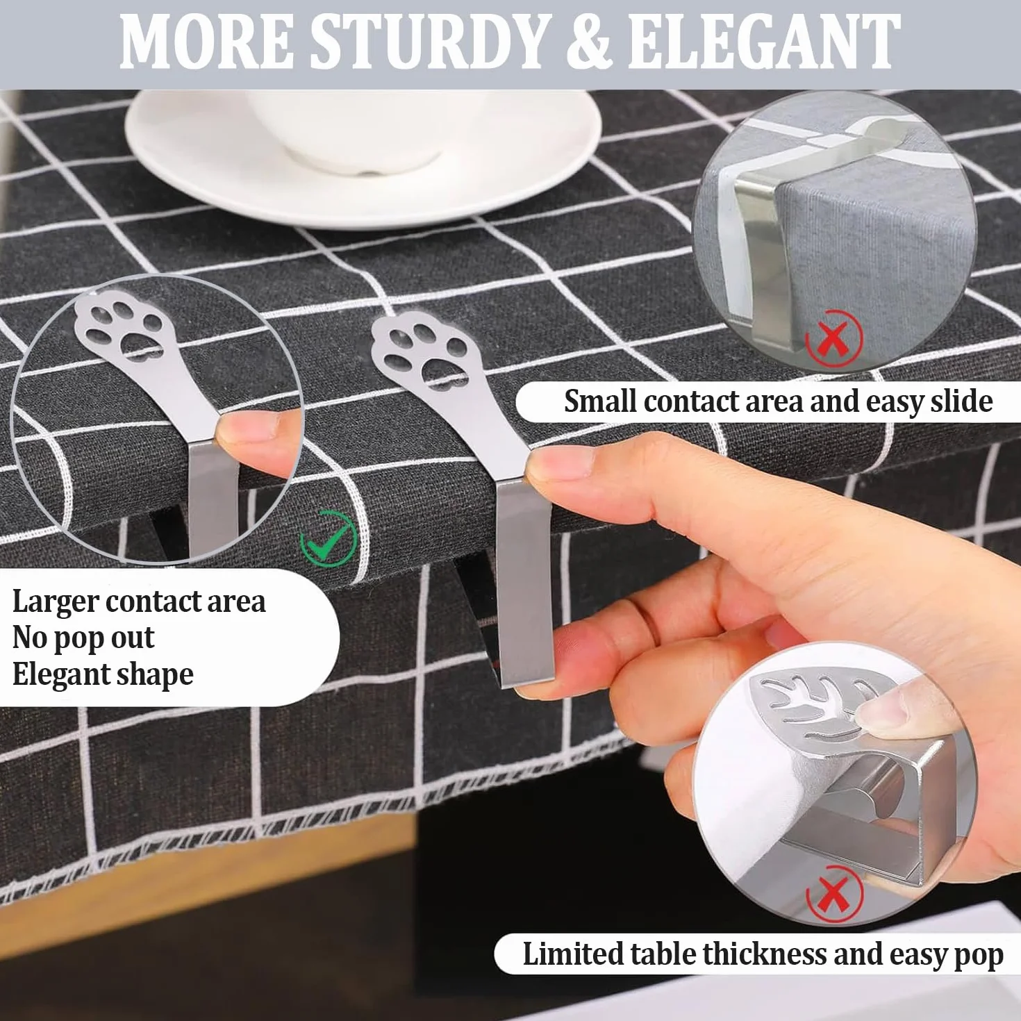 Soporte para mantel para mesas gruesas, 10 unidades de garras de gato, resistentes a la intemperie, de acero inoxidable, clips para mantel para mesa de jardín, restaurante, mesa de comedor