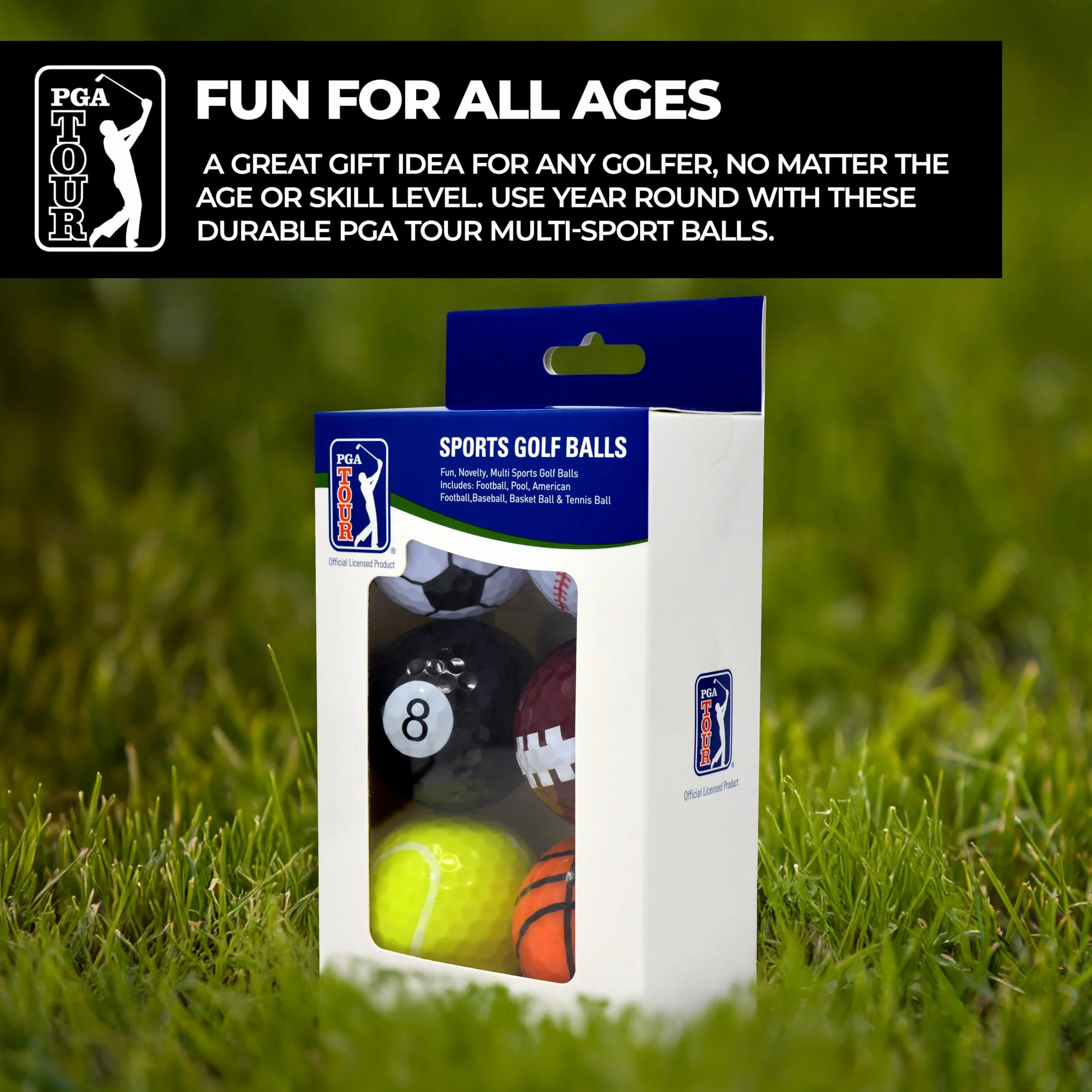 PGA Tour Fun Sport Golf Balls Set of 6 Multicolor