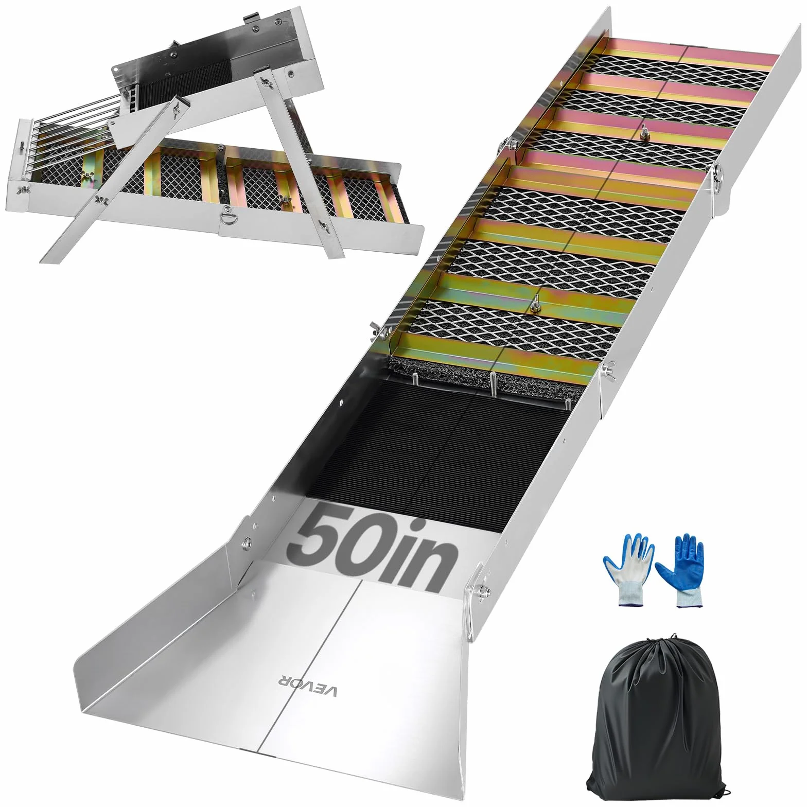 VEVOR Canaleta para Lavado de Oro 1270 mm, Equipo Portátil de Prospección de Oro, Plegable con Correa de Hombro Bolsa de Transporte Guantes, Aleación de Aluminio, para Buscar Minería Ríos Arroyos