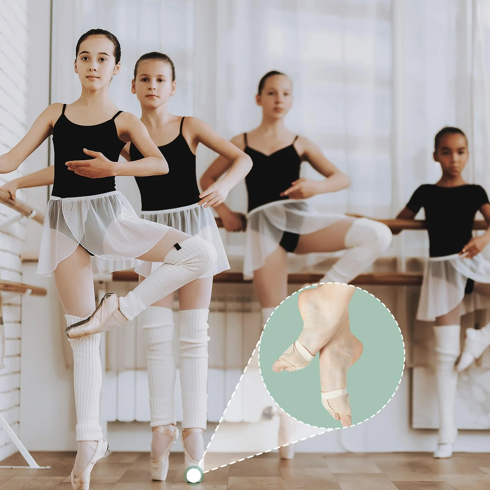 Protección Pies Baile, 2 Pares Tangas de Pie de Ballet, Almohadilla Protectora para Gimnasia (Negro y Tono de Piel)