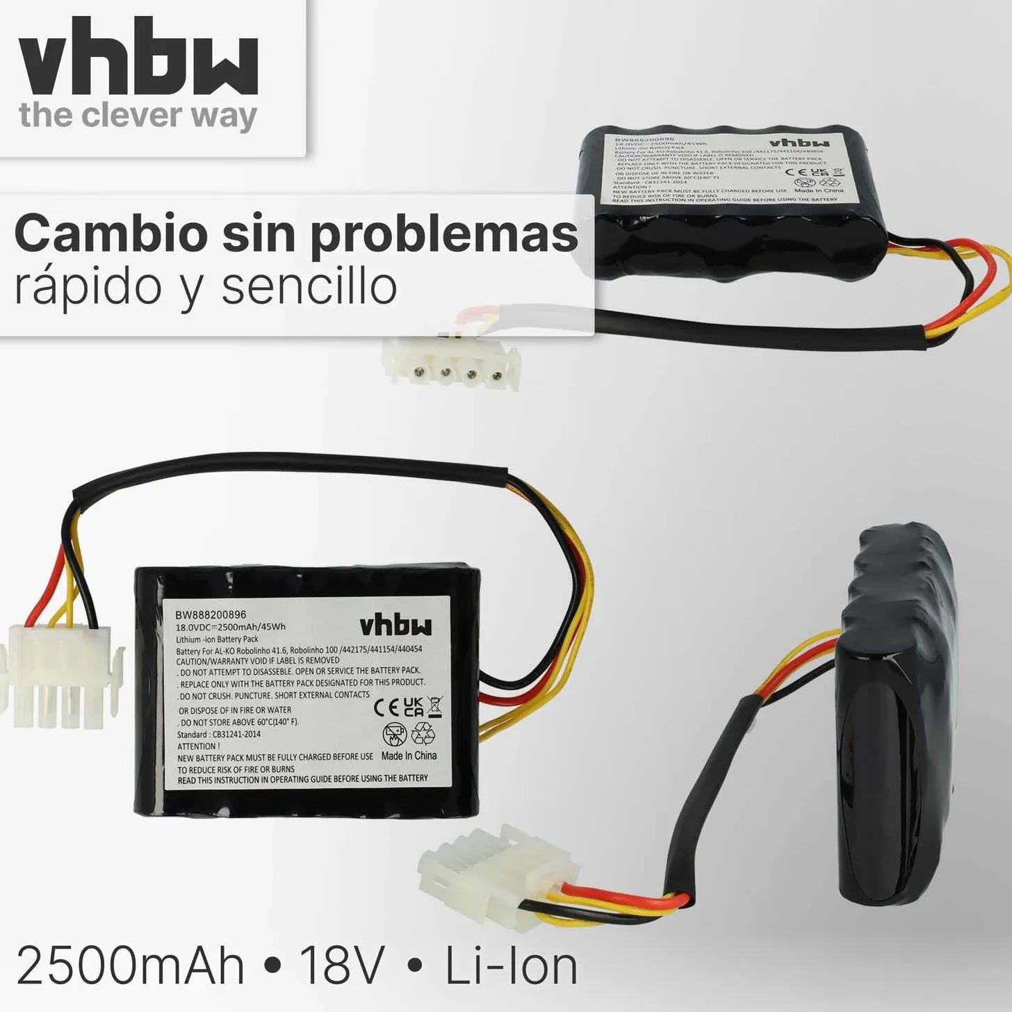 vhbw Batería Compatible con Kärcher RLM4 Robot cortacésped (2500 mAh, 18 V, Li-Ion)
