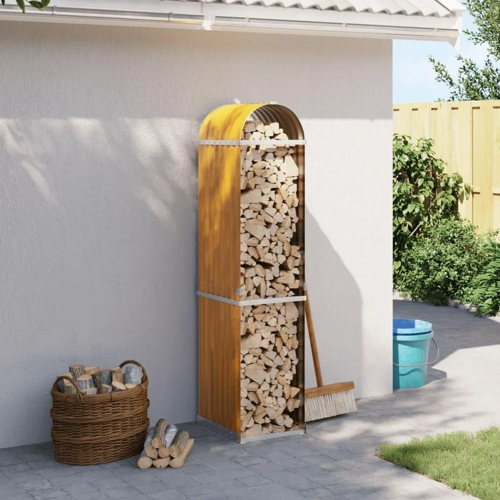 Mangloder - Refugio para leña de chimenea con aspecto de madera de acero galvanizado, 40 x 45 x 170 cm, estante para leña y leña, soporte apilable para estufa de leña, estufa de azulejos, jardín y