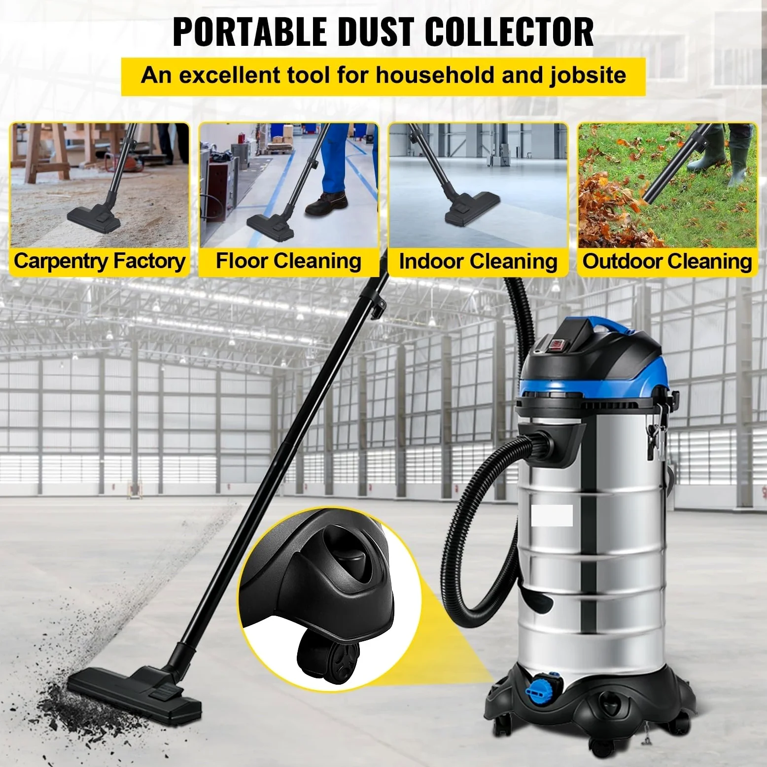 Colector de extractor de polvo Wet & Aspiradora en Seco 6.5-13.5 Gal. de filtración HEPA for la limpieza del hogar y del lugar de trabajo(11 Gallon (40 L))