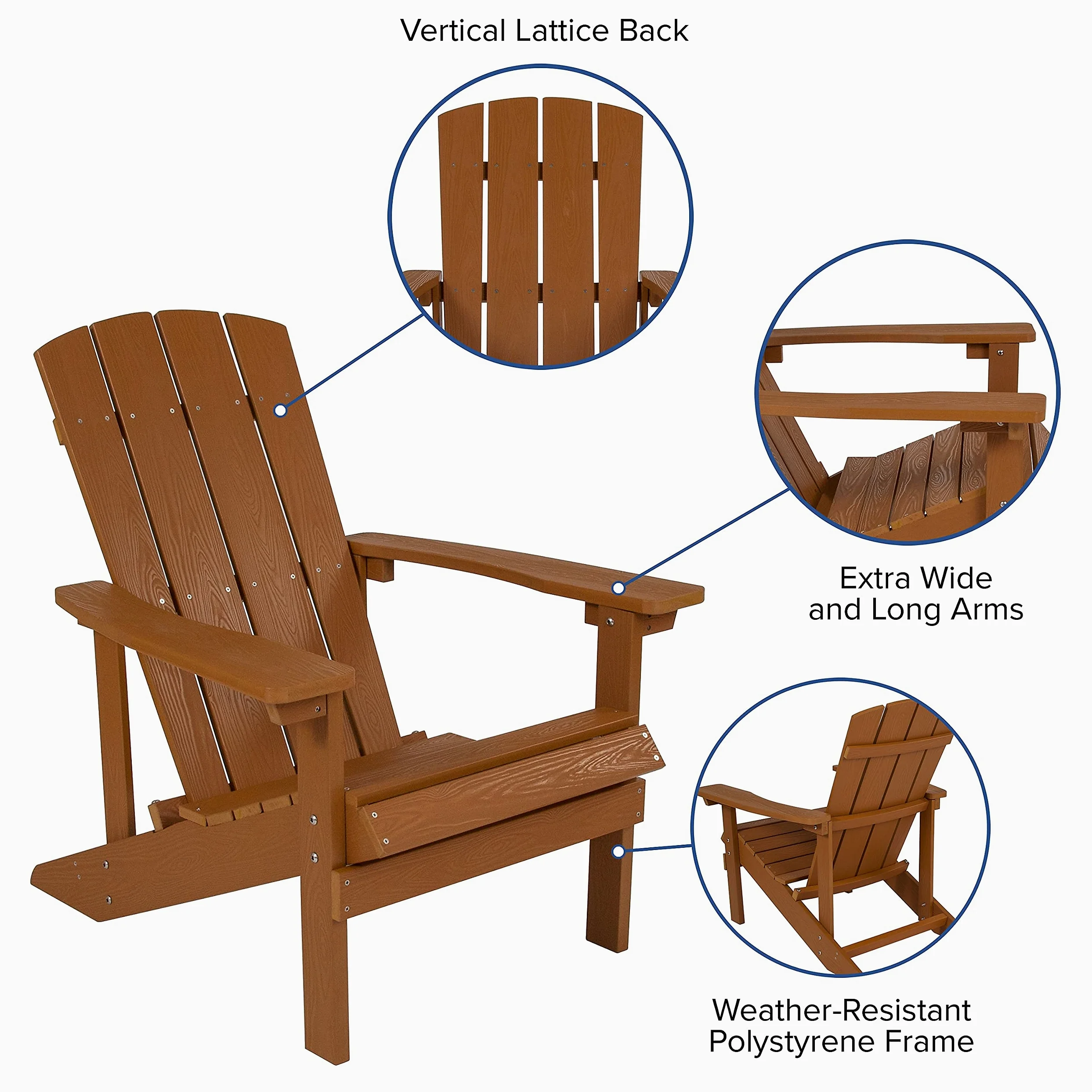 Flash Furniture, Silla Adirondack Comercial de Madera de Resina poliéster Resistente a la Intemperie en teka