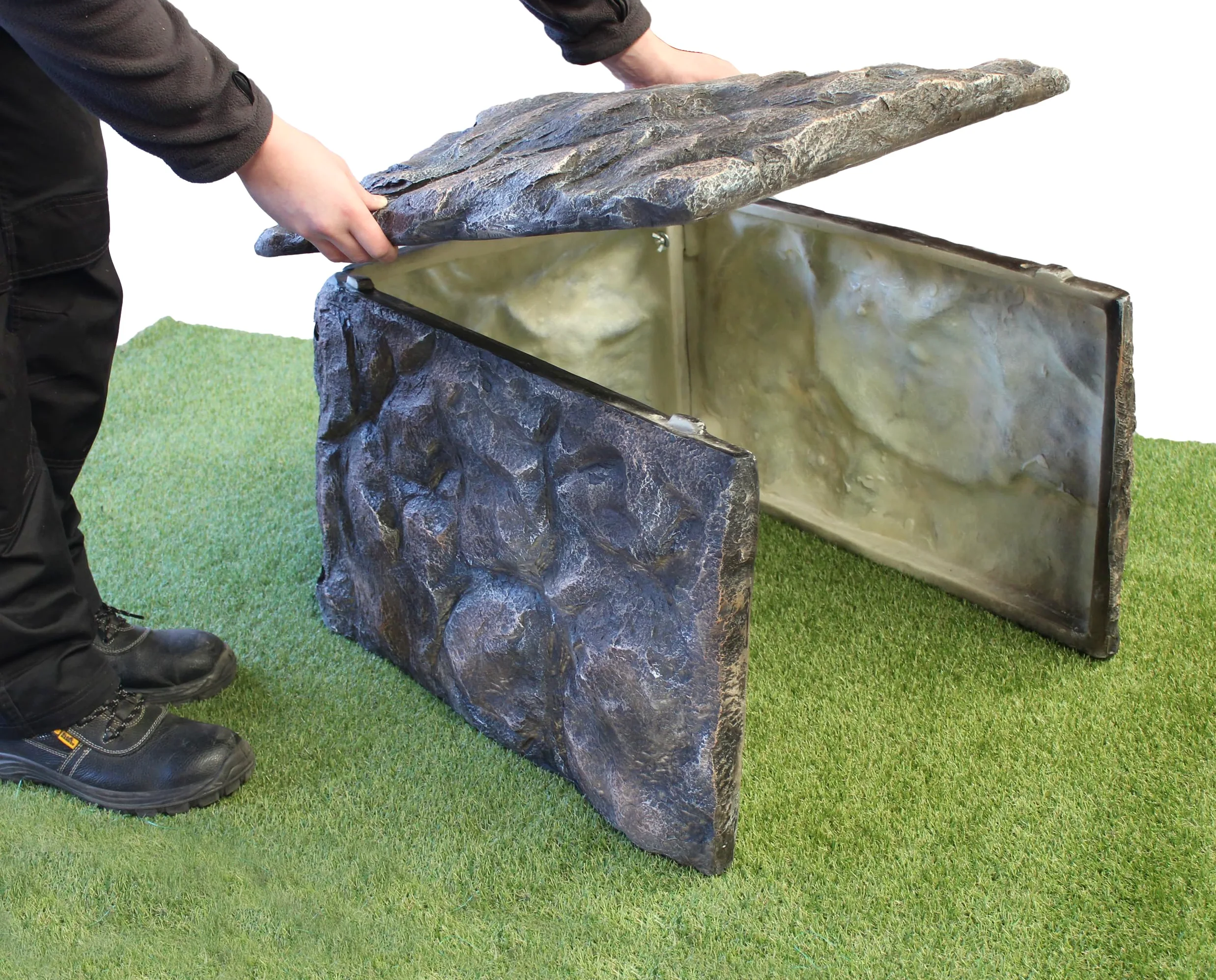 Garaje para robot cortacésped con aspecto de piedra, diseño de cubierta, 58 x 72 x 51 cm, polirresina, gris, rocas de jardín