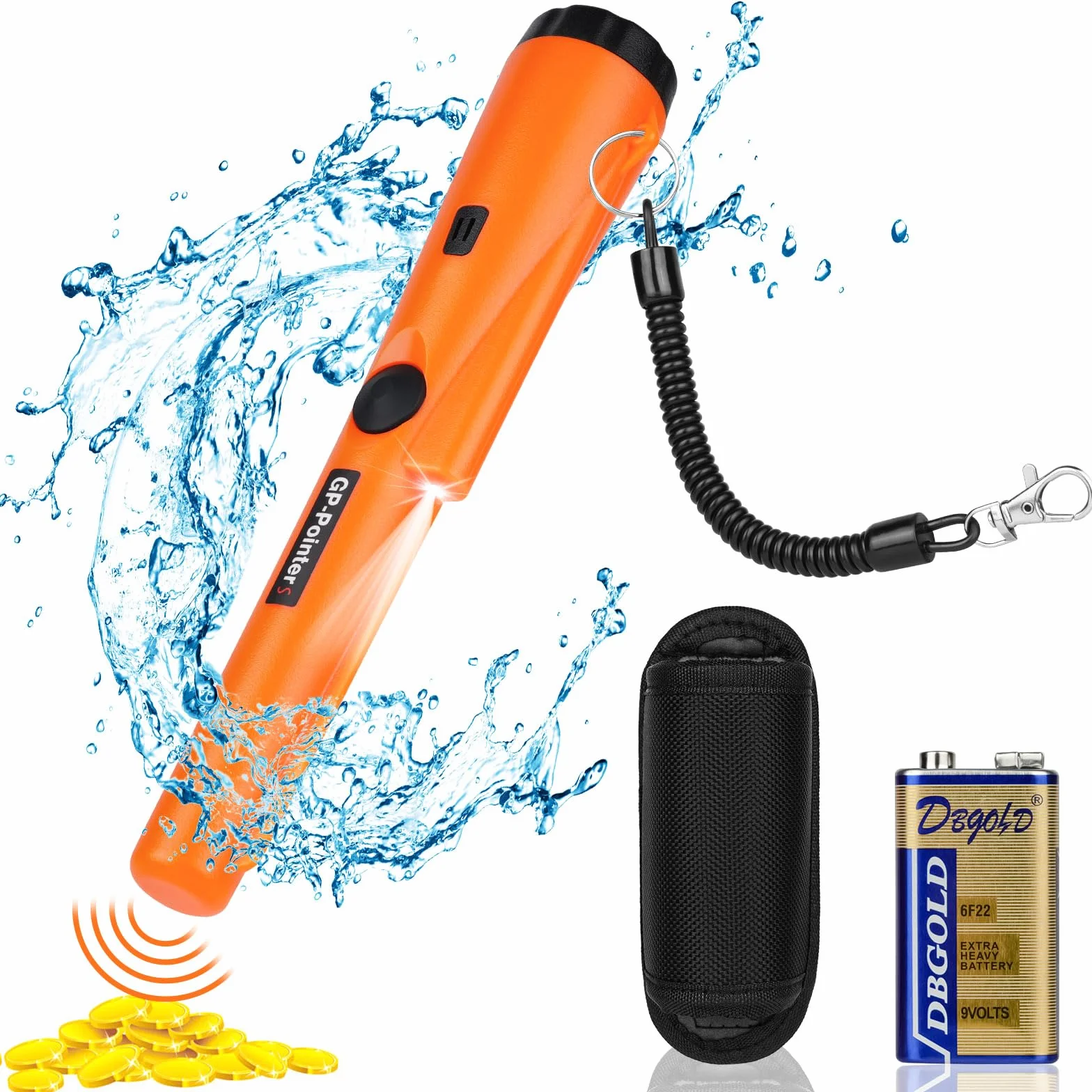 flintronic Detector de Metales Portátil, Pinpointer exploración de 360°, Impermeable Alta Sensibilidad Detectores de Metales con Indicador LED Incorporado, Apto a Buscar Monedas de Oro, Moneda, Joyas