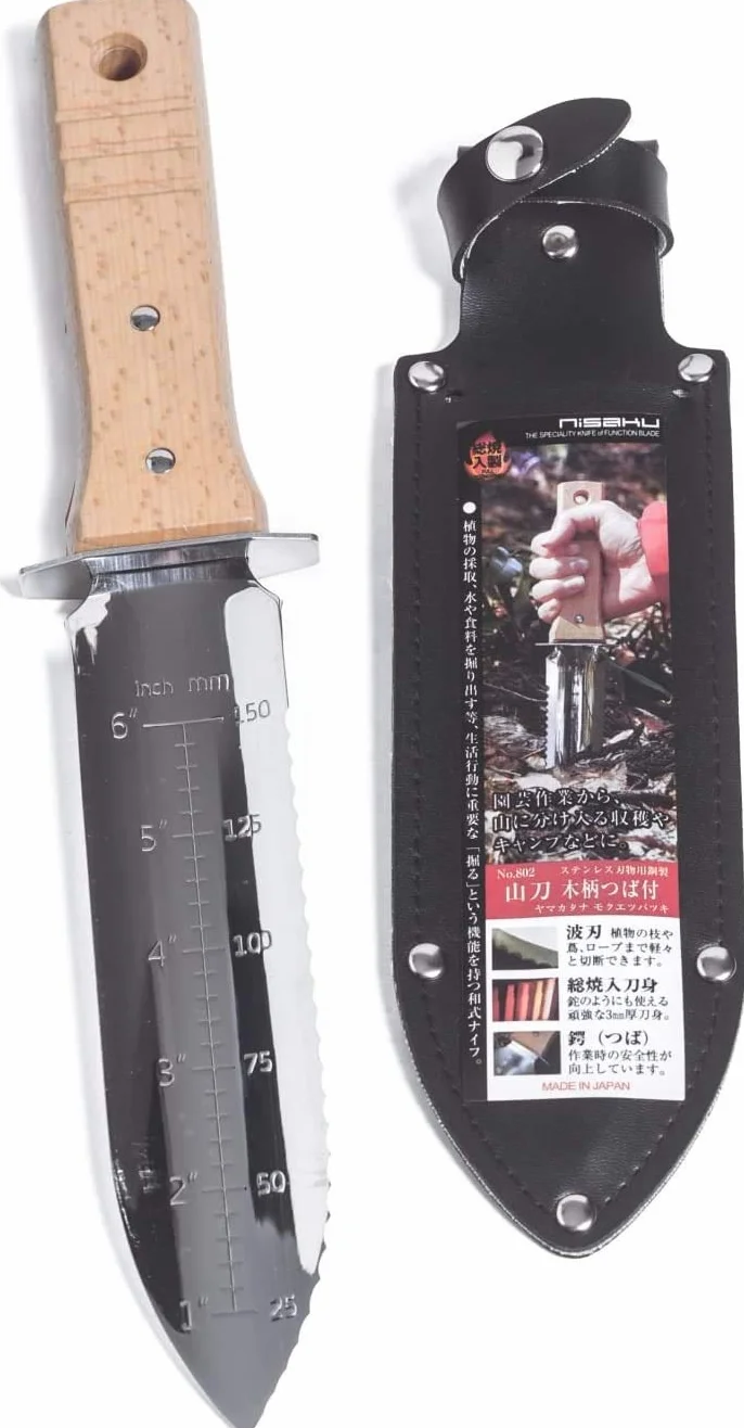 Herramienta multifunción de jardín, trasplantador Hori Hori de Acero Inoxidable - Nisaku Hecho en Japón