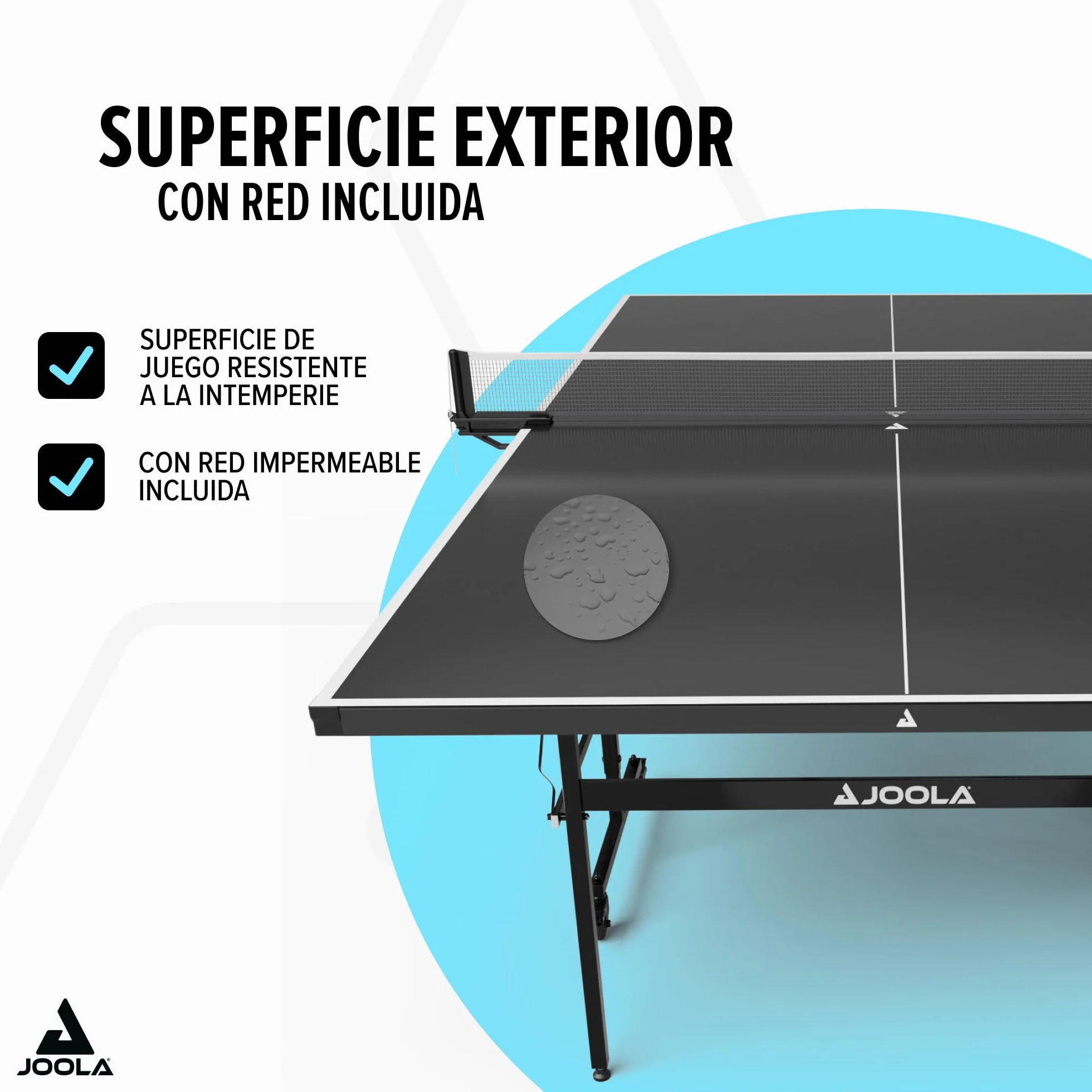 JOOLA Nova 100A Mesa de ping pong exterior resistente intemperie plegable red altura regulable