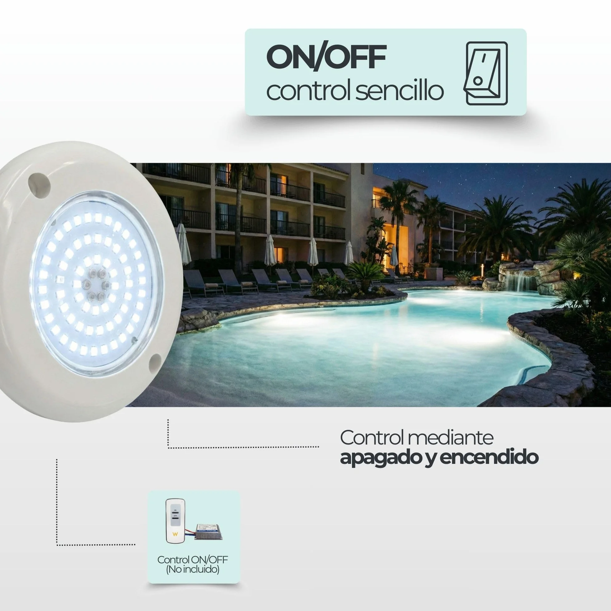 SWIMHOME Warmpool Foco LED Mini de Superficie para Piscina y Escalera, Blanco Frío 6000K, 6W, Resina Epoxy, Ø11cm