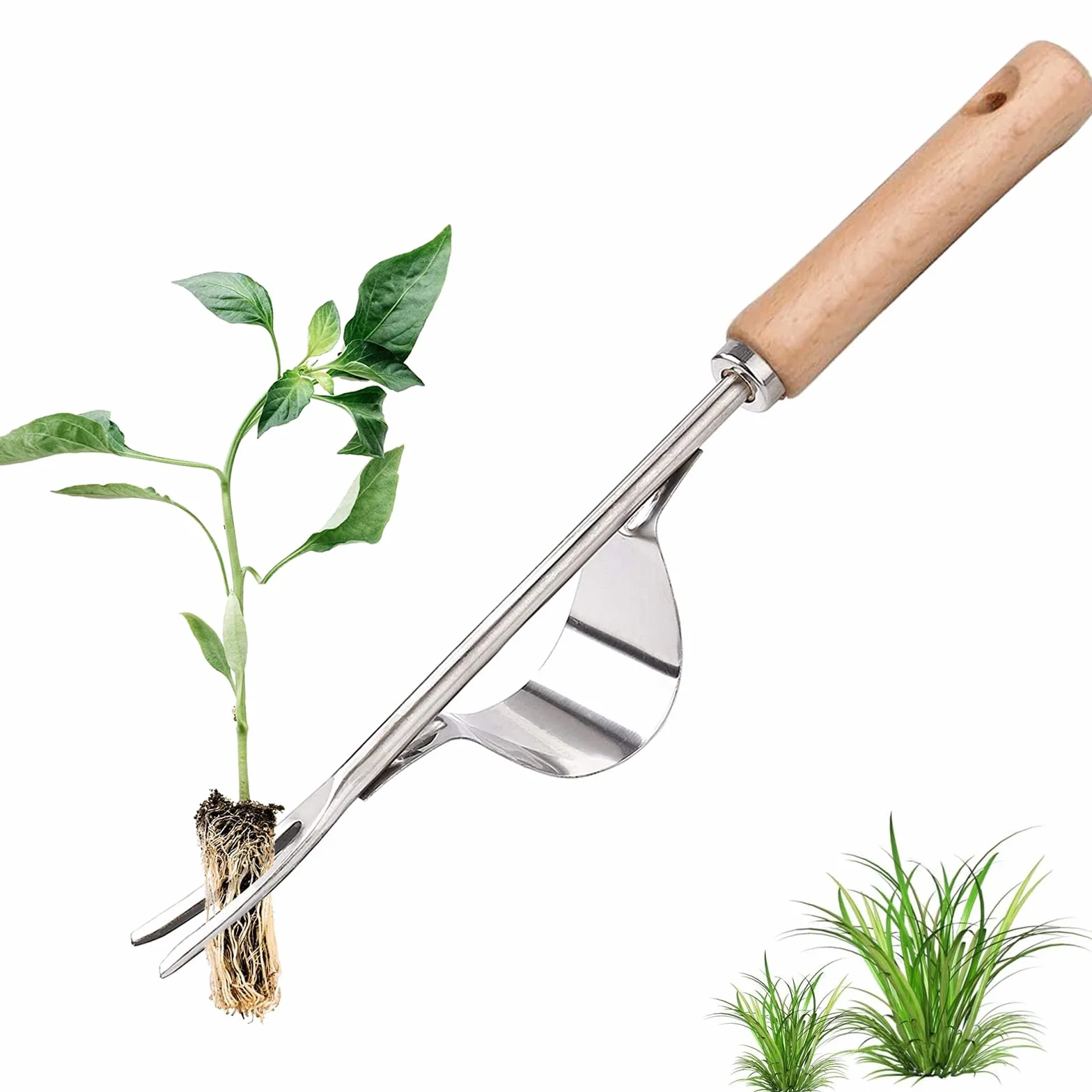 Extractor de maleza de Acero Inoxidable,Weeder de Mano de Jardín,Malas Hierbas Herramienta,Escardador con Mango de Madera,para Jardinería de Herramientas de Desmalezado Extractor de Malas Hierbas 31CM