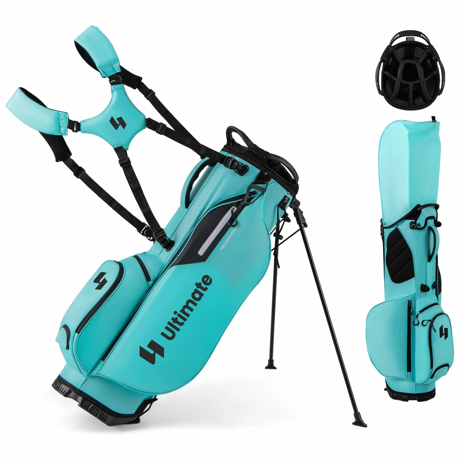 COSTWAY Bolsa Golf con Soporte, 8 Divisores, 5 Bolsillos, Correa Ajustable, Capucha Lluvia