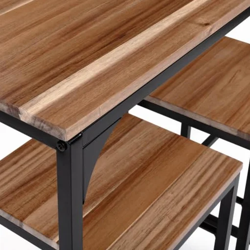 IDMarket – Salón de jardín Panamá Conjunto de bar de mesa alta y 6 taburetes de diseño industrial acacia