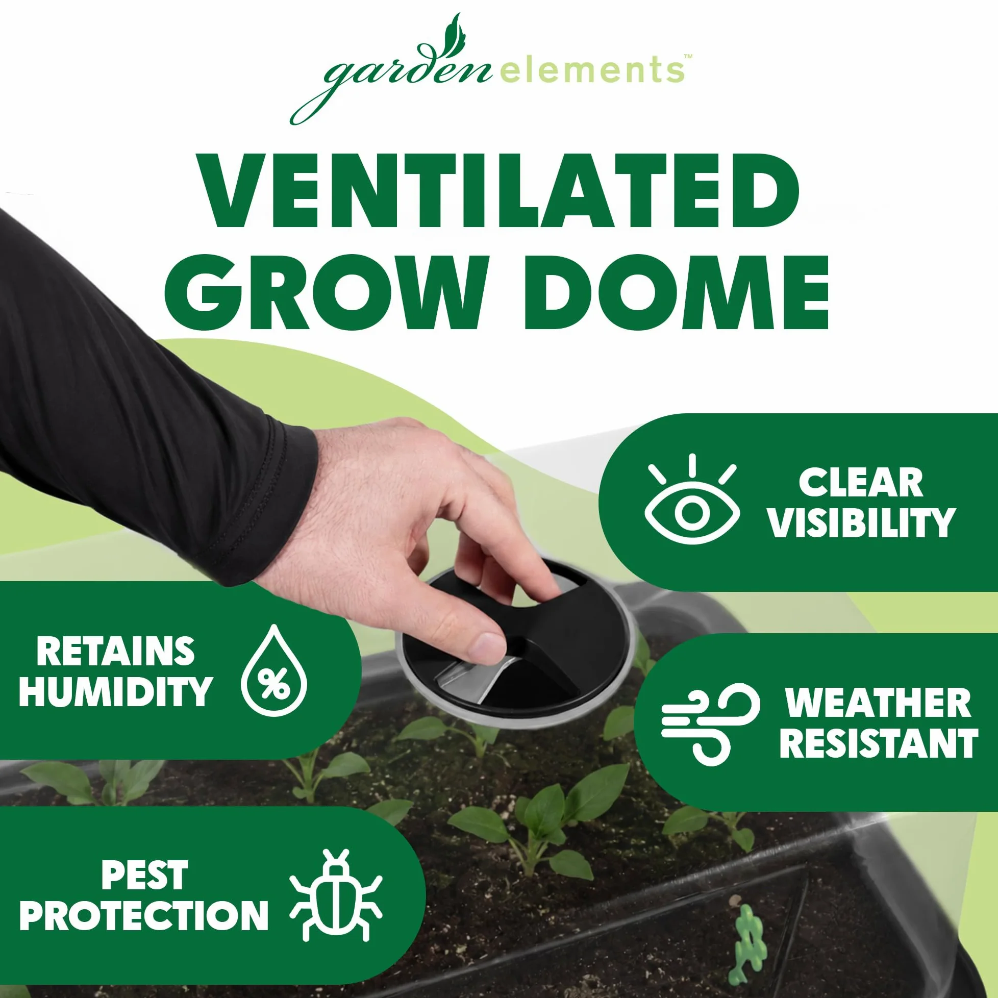 Garden Elements Cama de jardín elevada negra de 29.5 x 15 pulgadas, maceta de riego automático con cúpula de cultivo ventilada para verduras, hierbas y semillas en interiores y exteriores