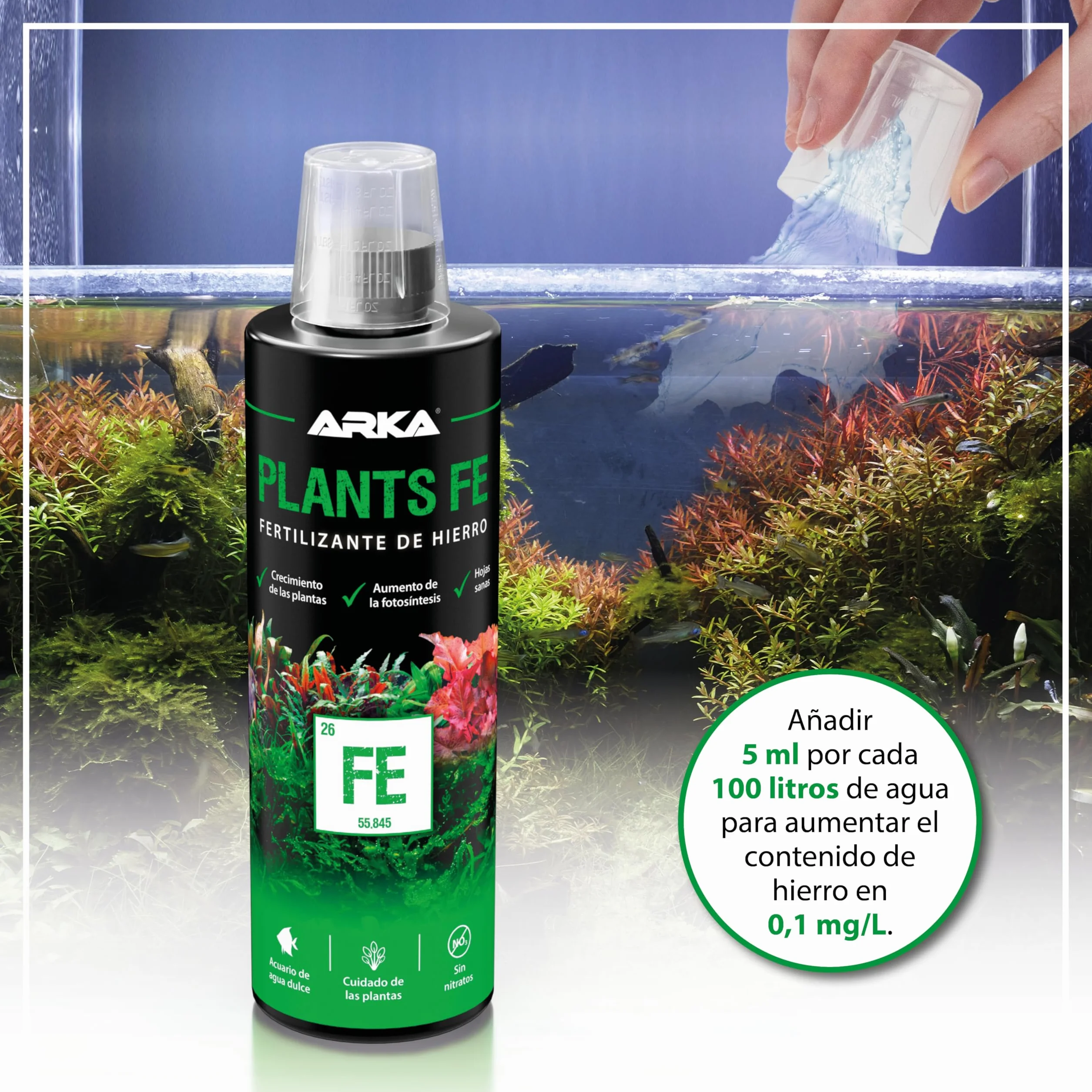 Abono de Hierro Acuario 473 ml – ARKA Plants FE – Fertilizante semanal contra Hojas Amarillas – para Plantas Verdes y sanas – sin nitratos ni fosfatos – Ideal Acuario plantado de Agua Dulce