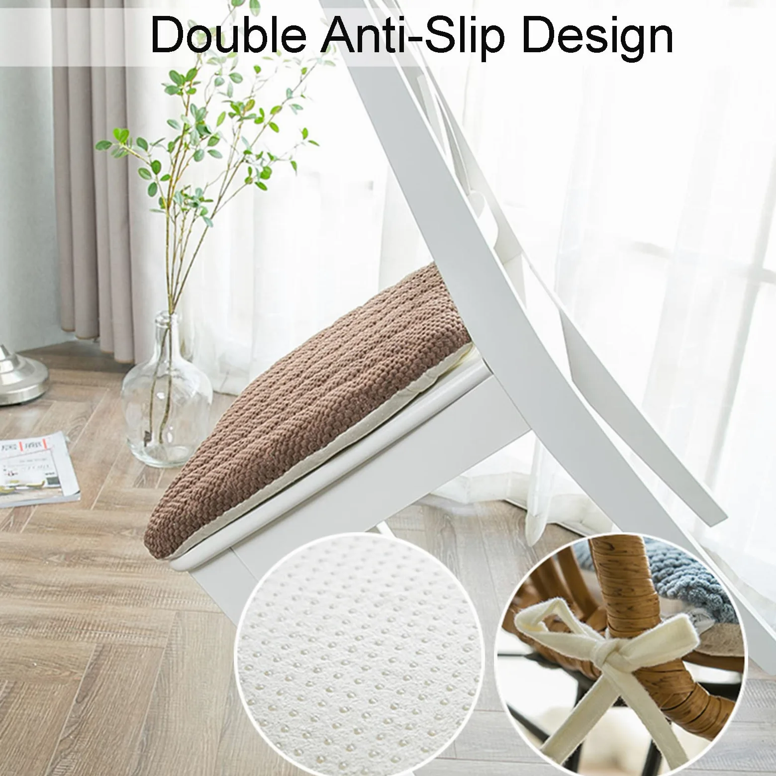 Cojines para silla de 16" x 18" con lazos, almohadilla para silla de cocina con funda extraíble, cojines de asiento antideslizantes para silla de comedor, almohadillas para silla duraderas y lavables,
