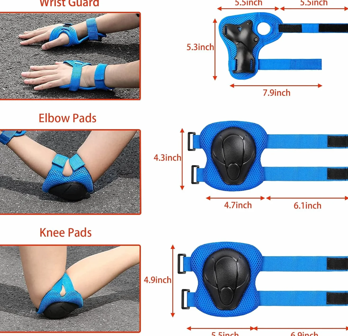 Juego de rodilleras y coderas para niños con casco, protección para monopatín y bicicleta