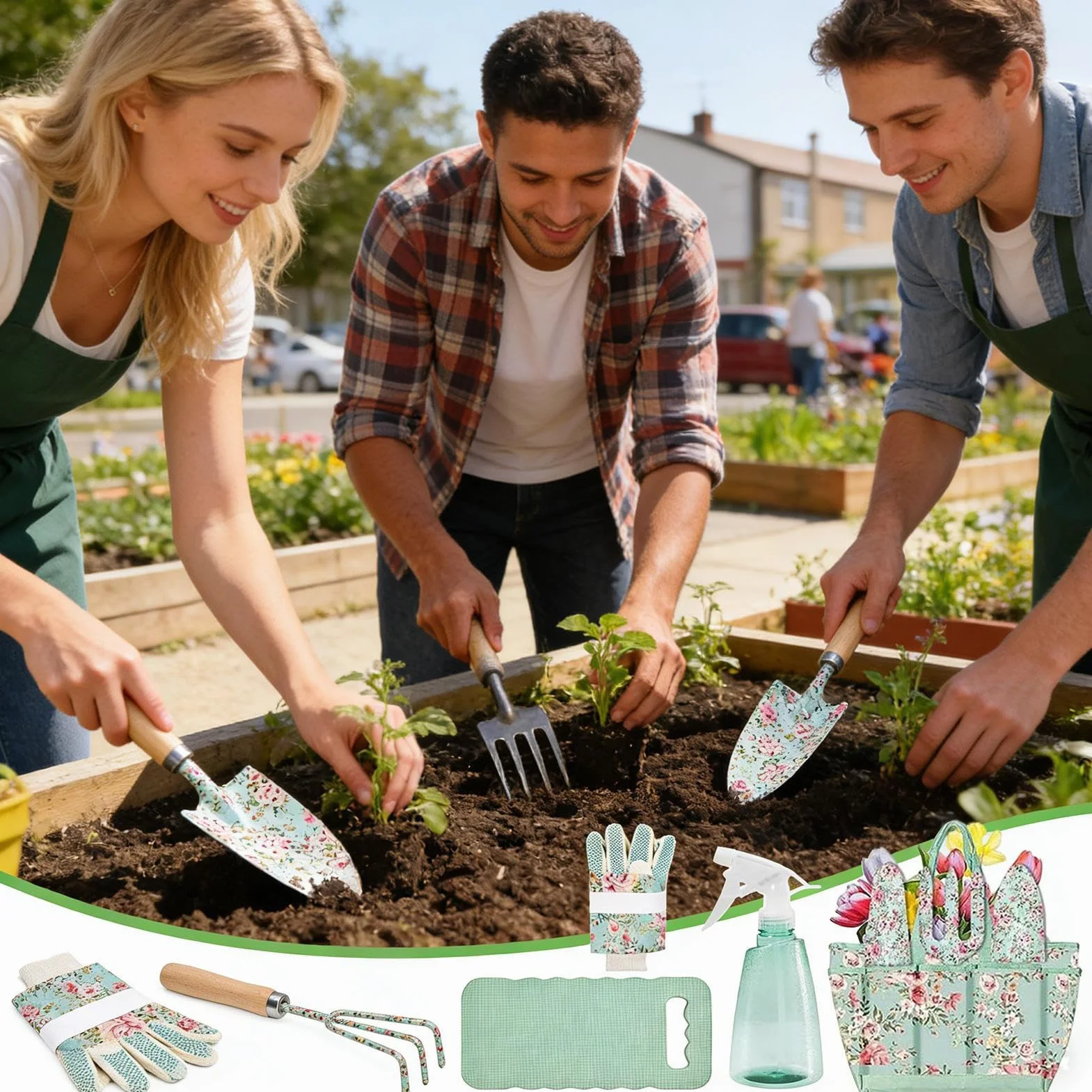Juego De Herramientas De Jardinería, 10 Piezas Kit Jardineria Diseño De Rosas con Herramientas De Almacenamiento, Fabricado En Acero Inoxidable, Ideal para Mujeres Y Hombres