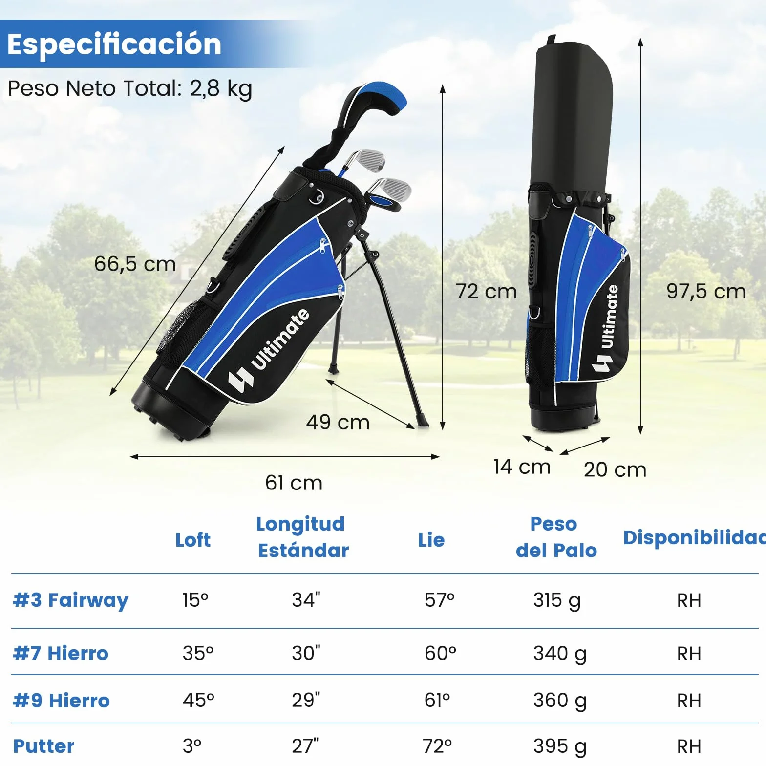 COSTWAY Set de Palos de Golf para Niños 8-13 Años, Incluye Madera 3, Hierros 7 y 9, Putter, Bolsa